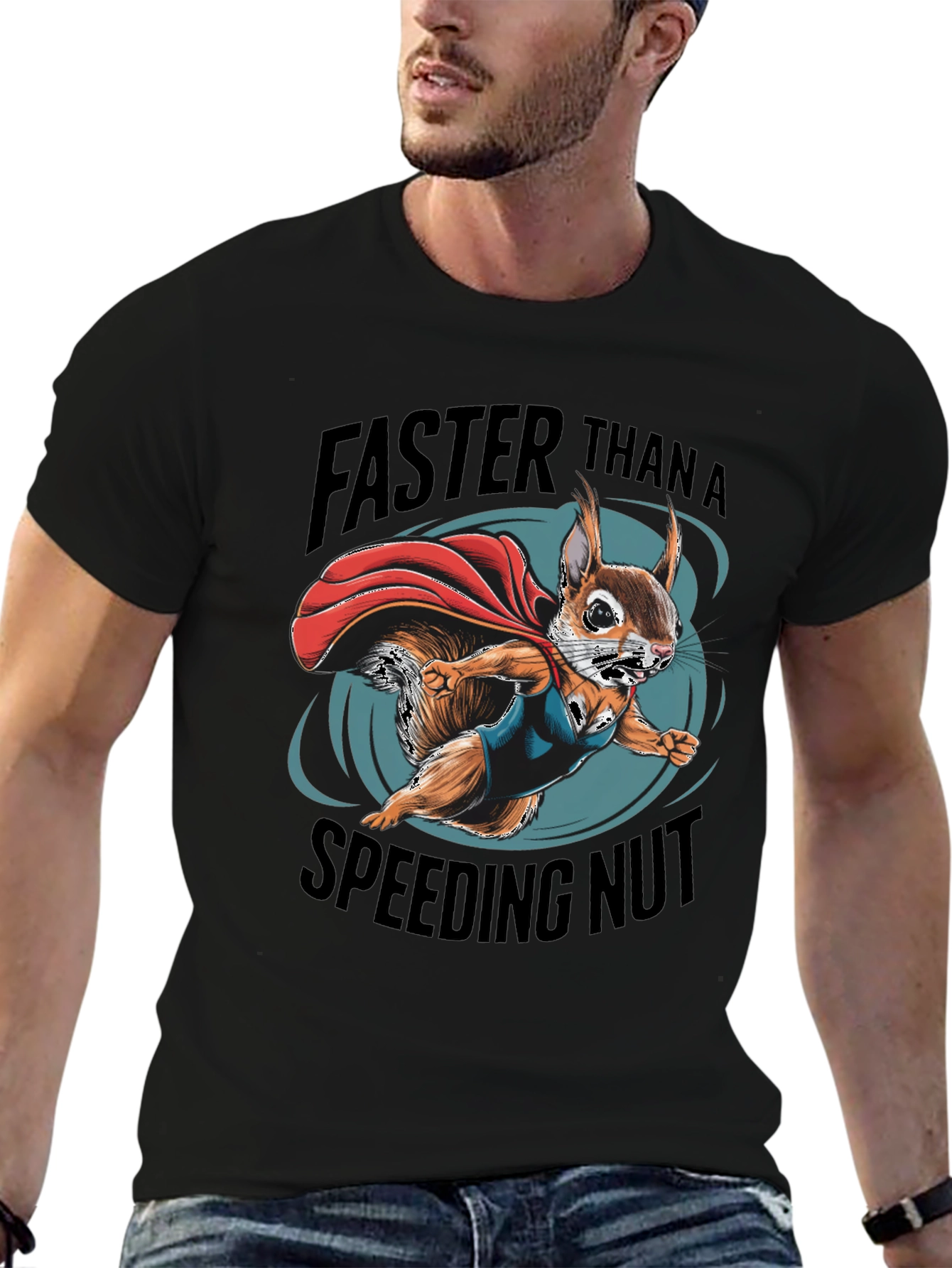 Black Faster Than a Speeding Nut Squirrel Tee view 6