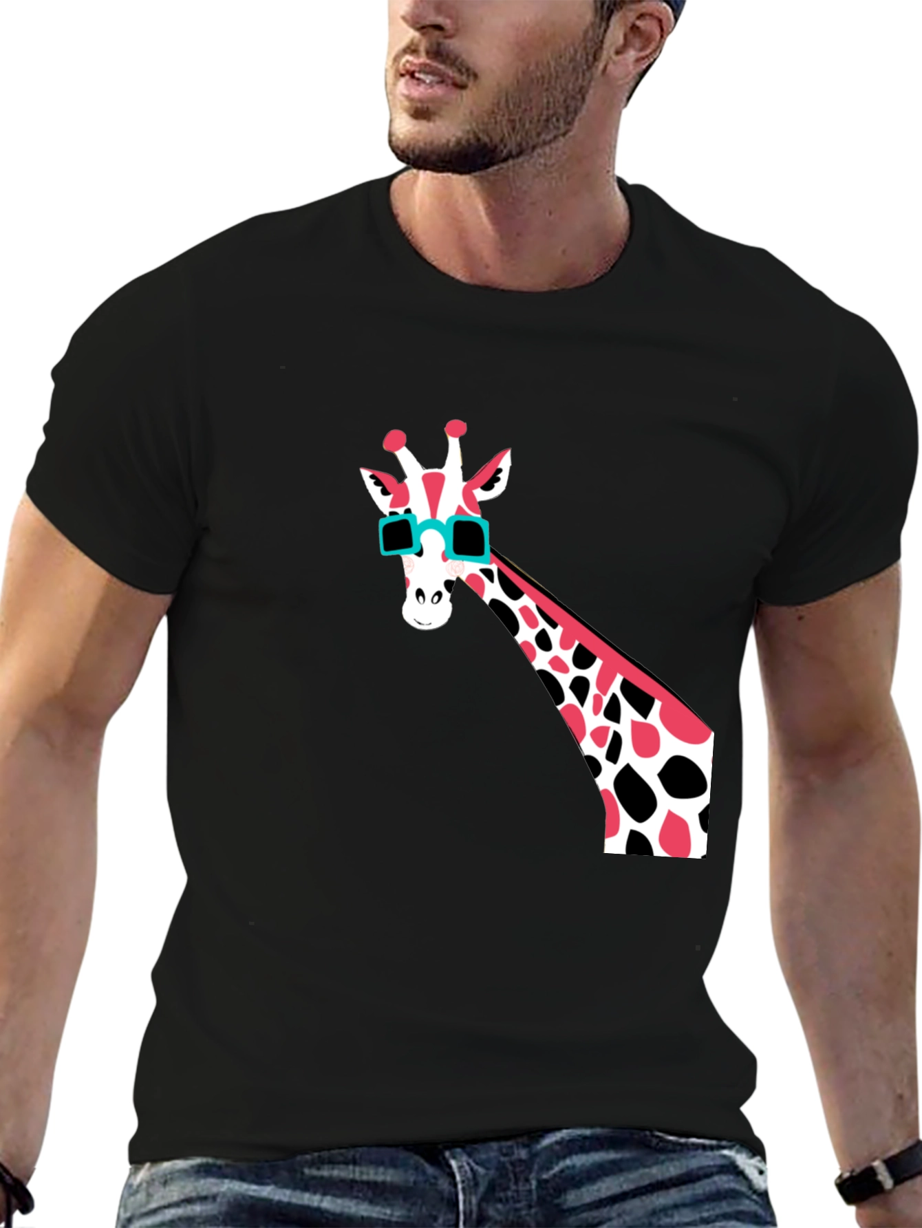 Black Cool Giraffe Graphic T-Shirt - Men's Black Tee view 6