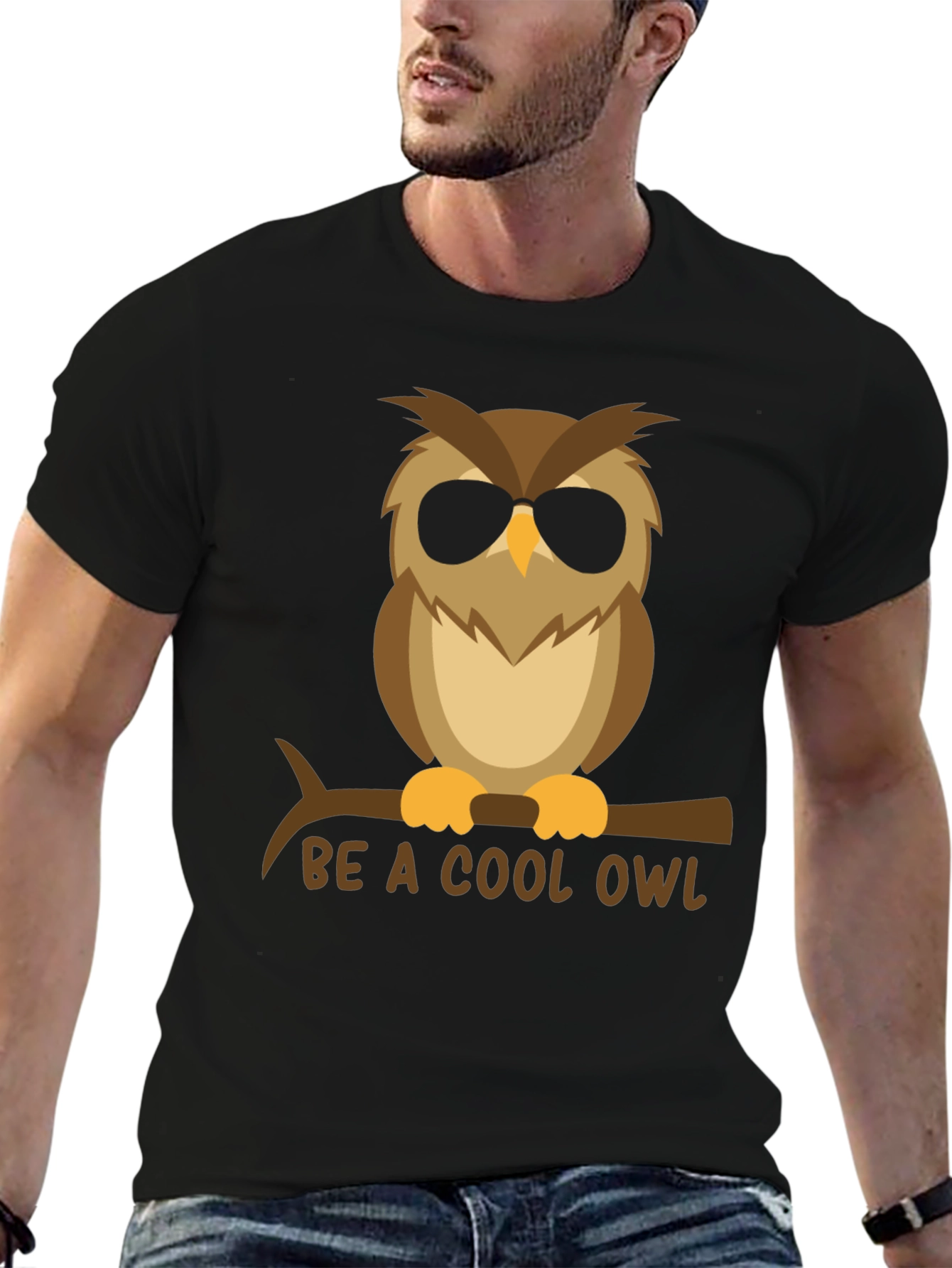 Black Cool Owl Graphic Tee - Black T-Shirt view 6