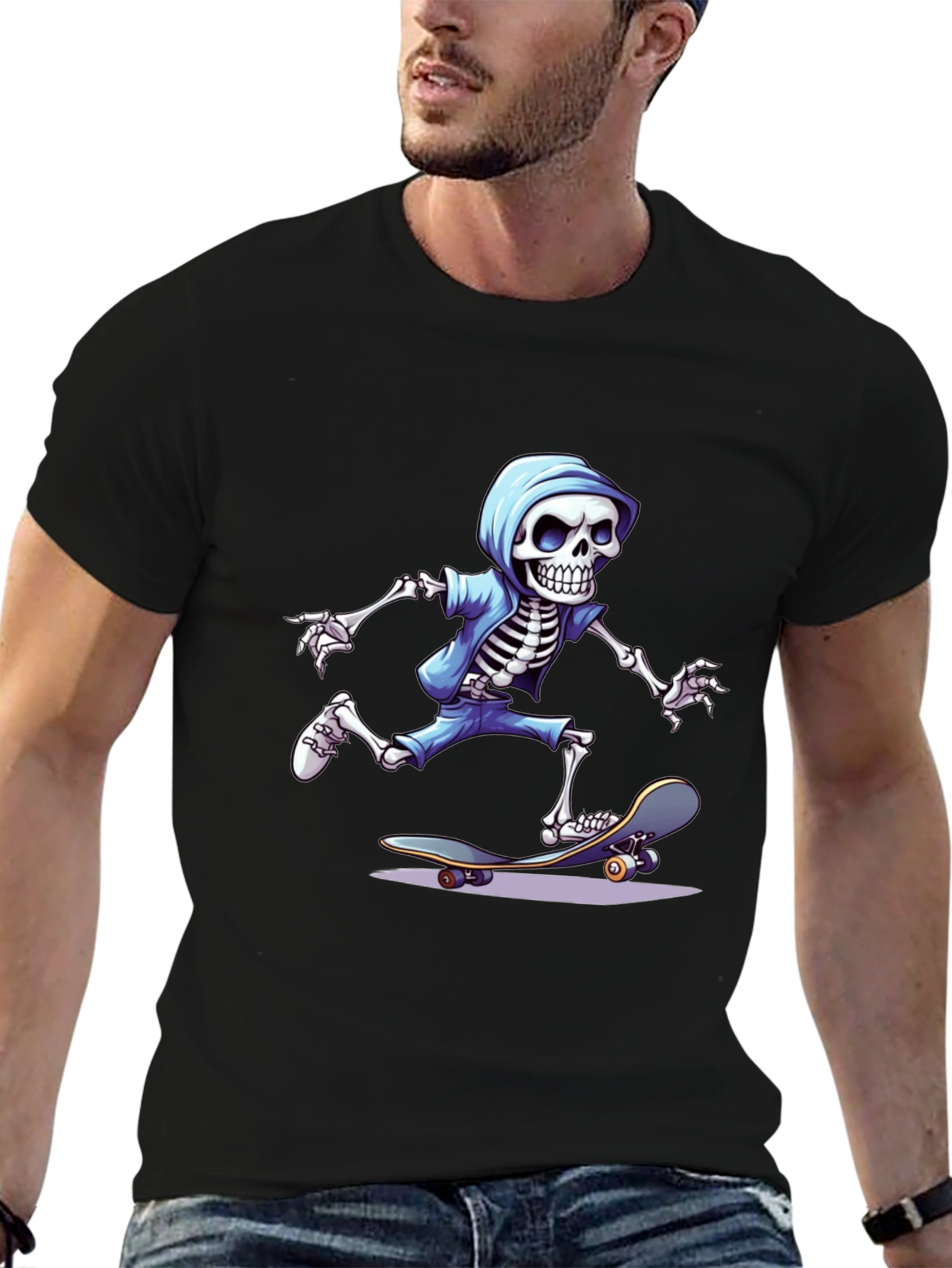 Black Skateboarding Skeleton Graphic Tee view 6