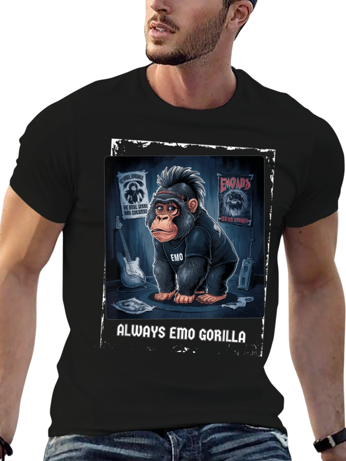 Black Emo Gorilla Graphic Tee - Rocker Style view 6