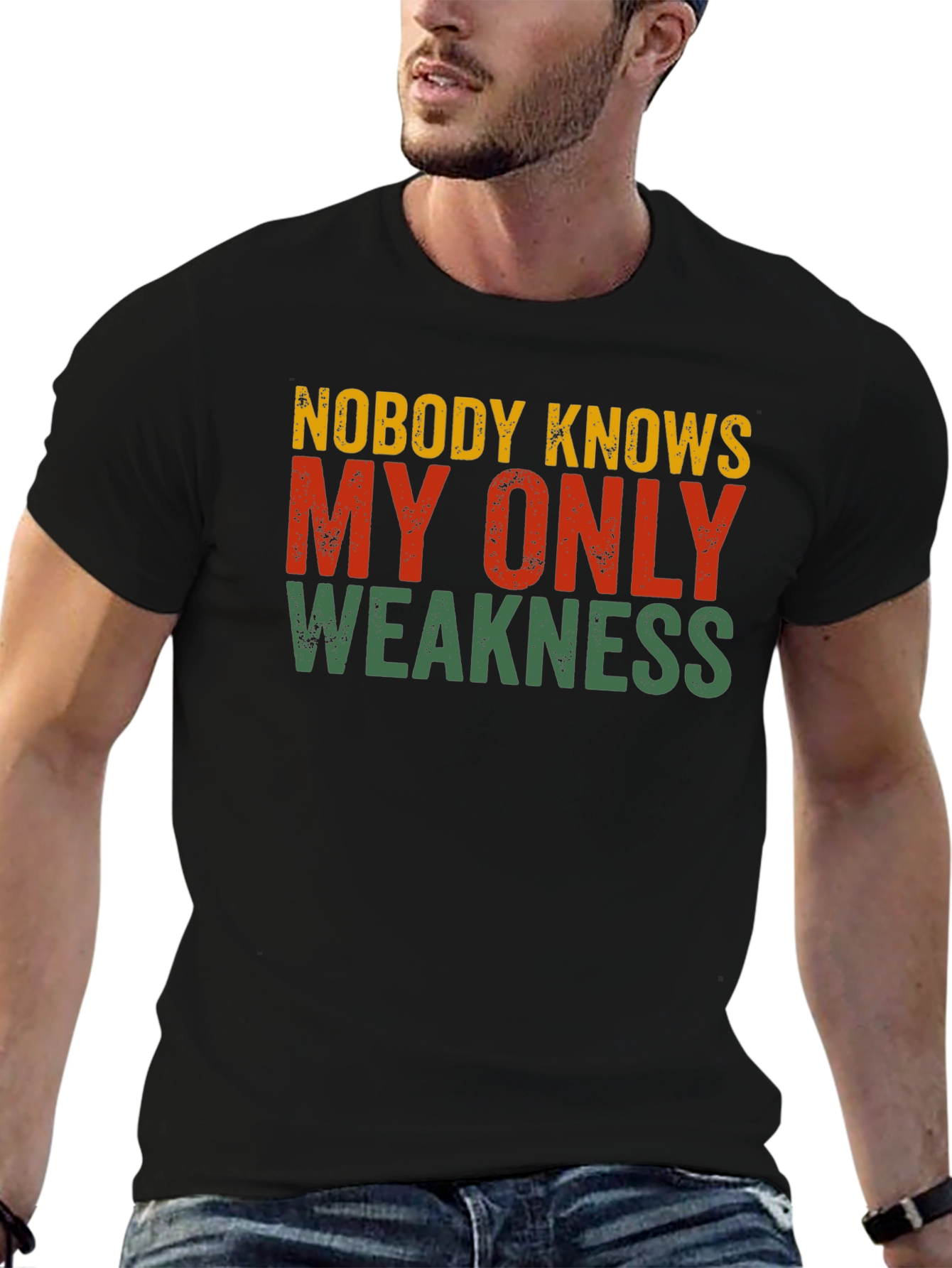 Black Nobody Knows My Only Weakness T-Shirt view 6