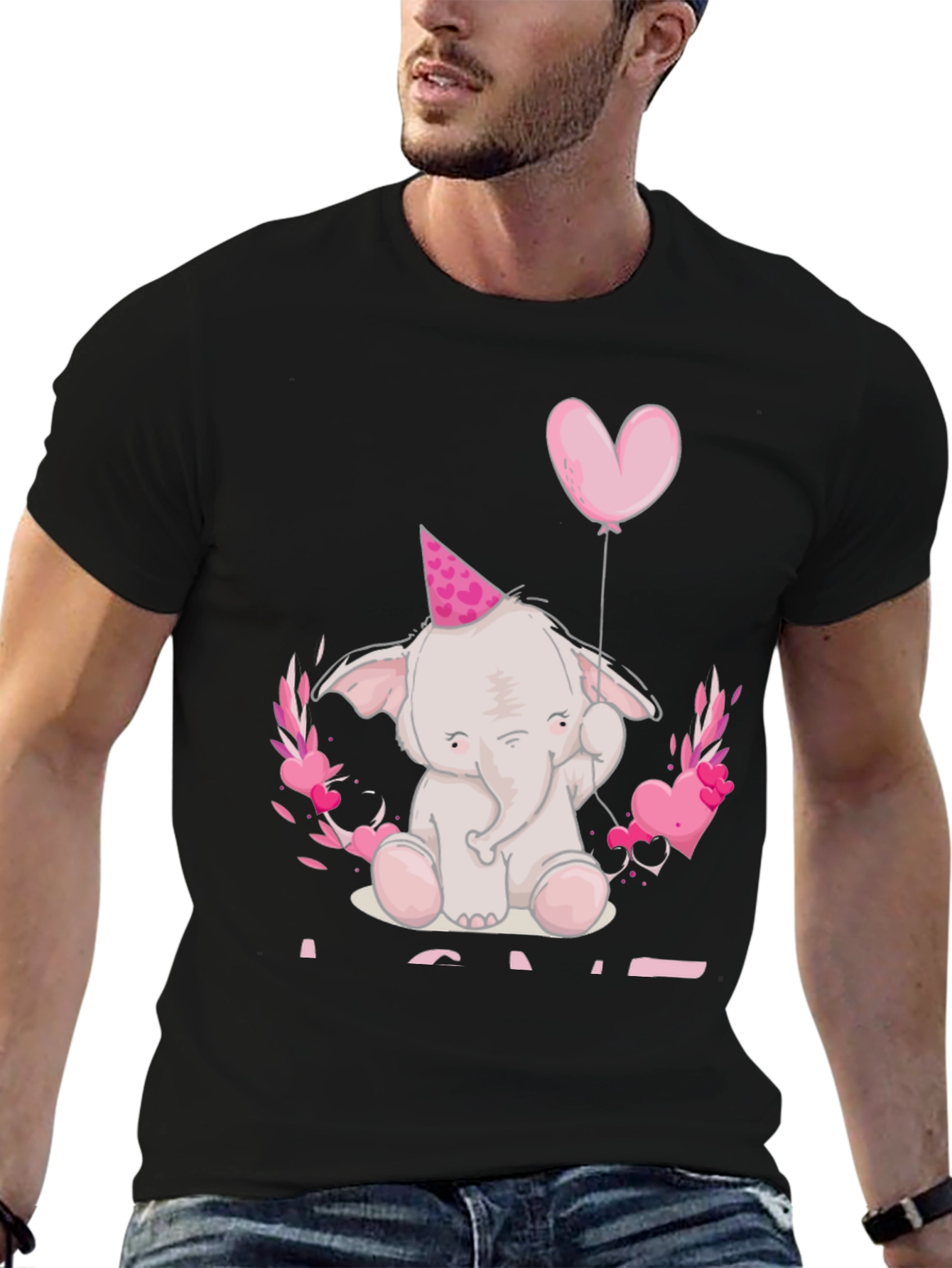 Black Cute Elephant Heart Balloon Graphic Tee view 6