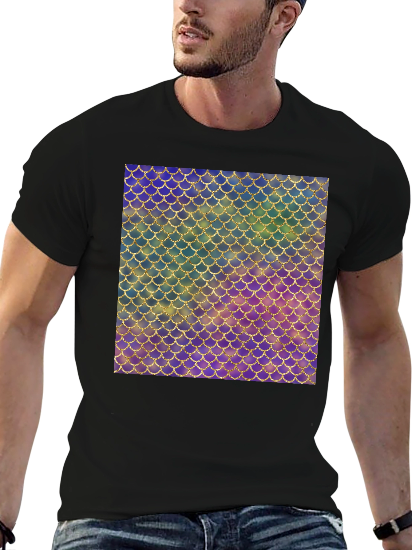 Black Iridescent Scale Pattern Black T-Shirt view 6