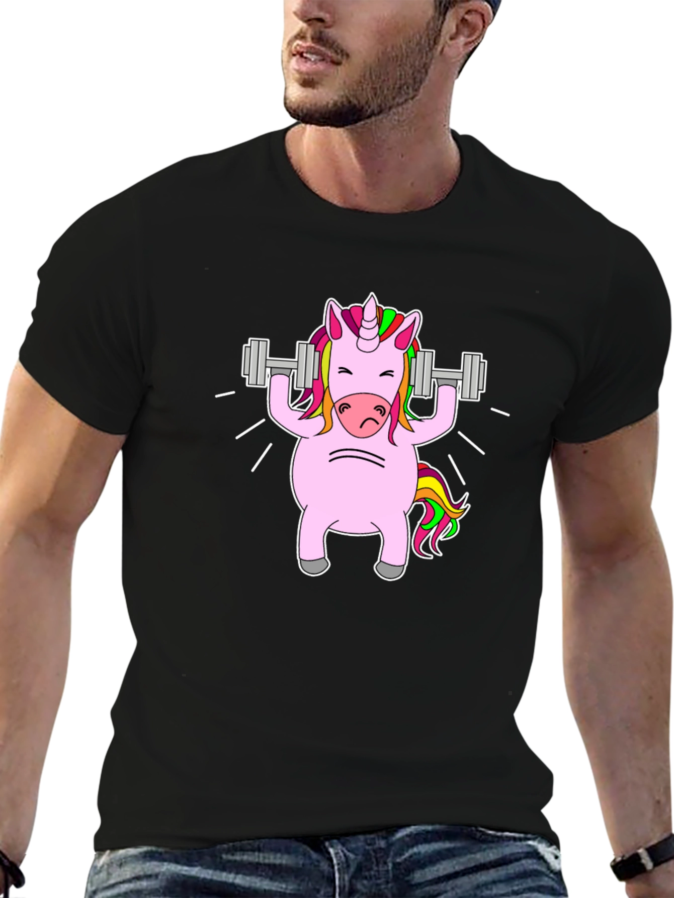Black Unicorn Lifting Weights Graphic Tee - Black view 6