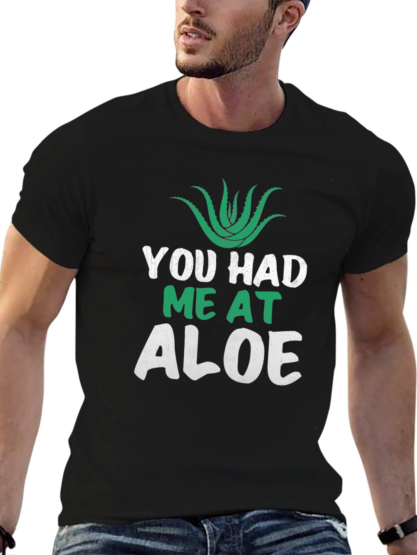 Black You Had Me At Aloe T-Shirt Funny Plant Lover Tee view 6