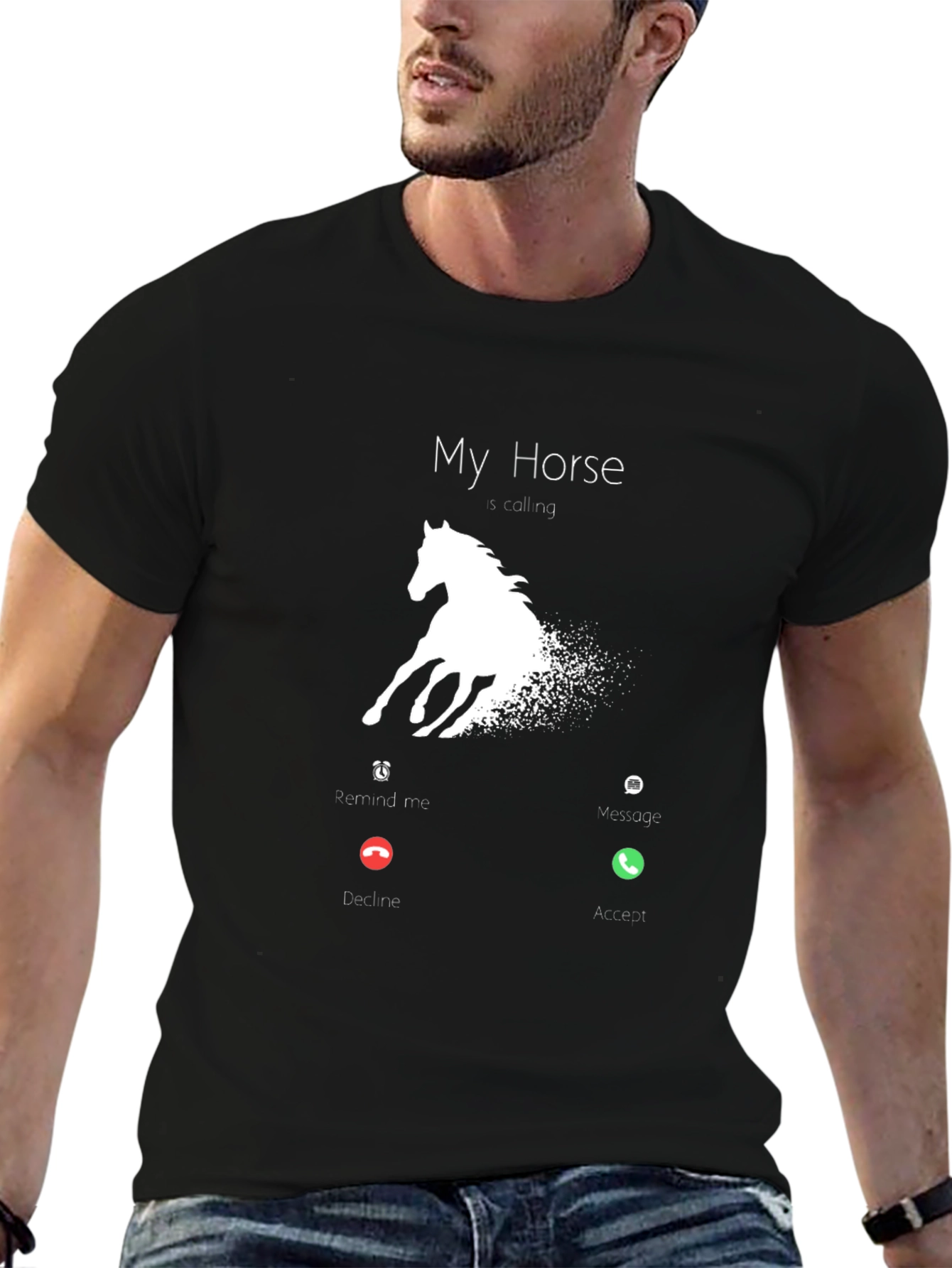 Black My Horse is Calling T-Shirt - Funny Horse Lover Tee view 6