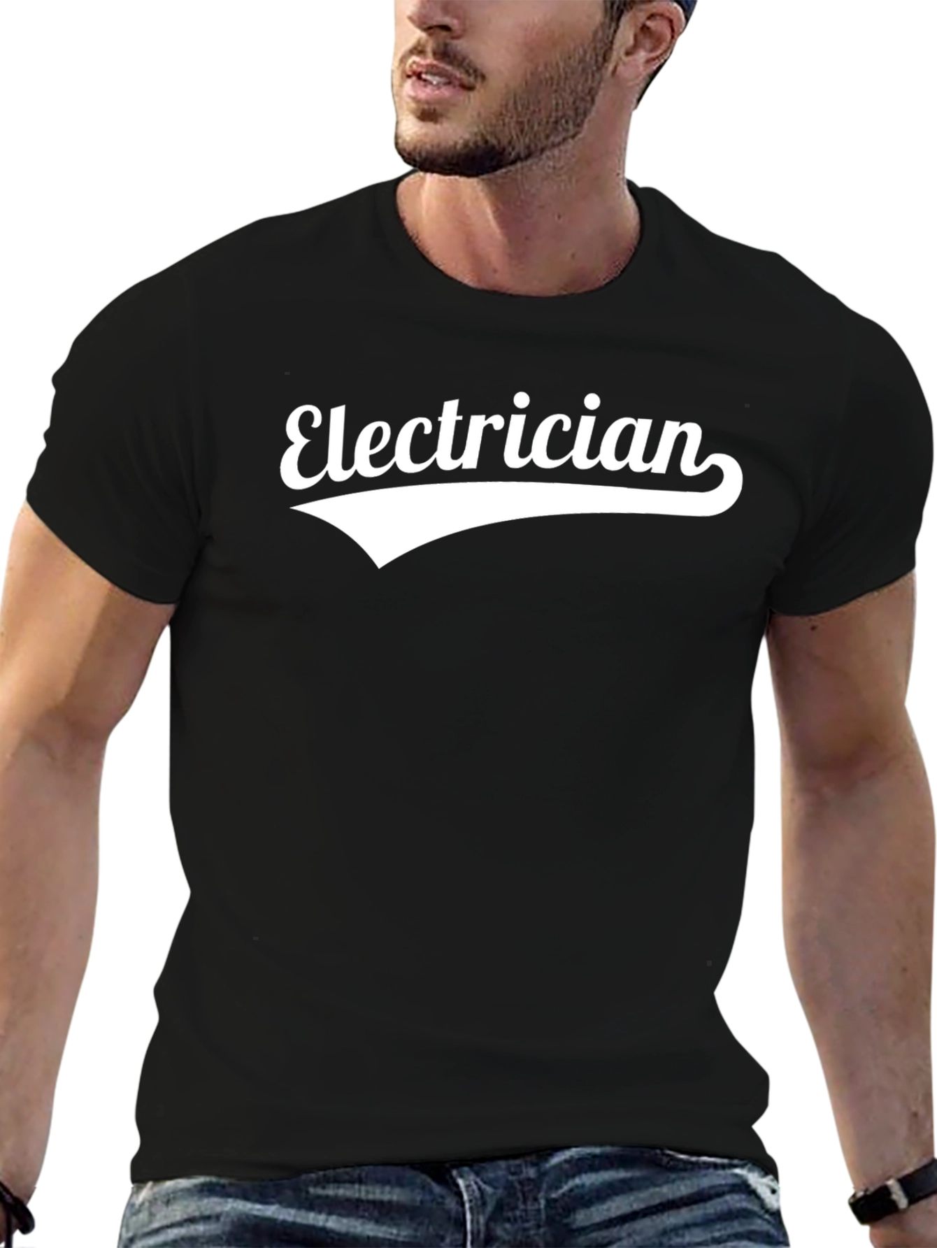 Black Electrician Graphic T-Shirt - Black Crew Neck Tee view 6
