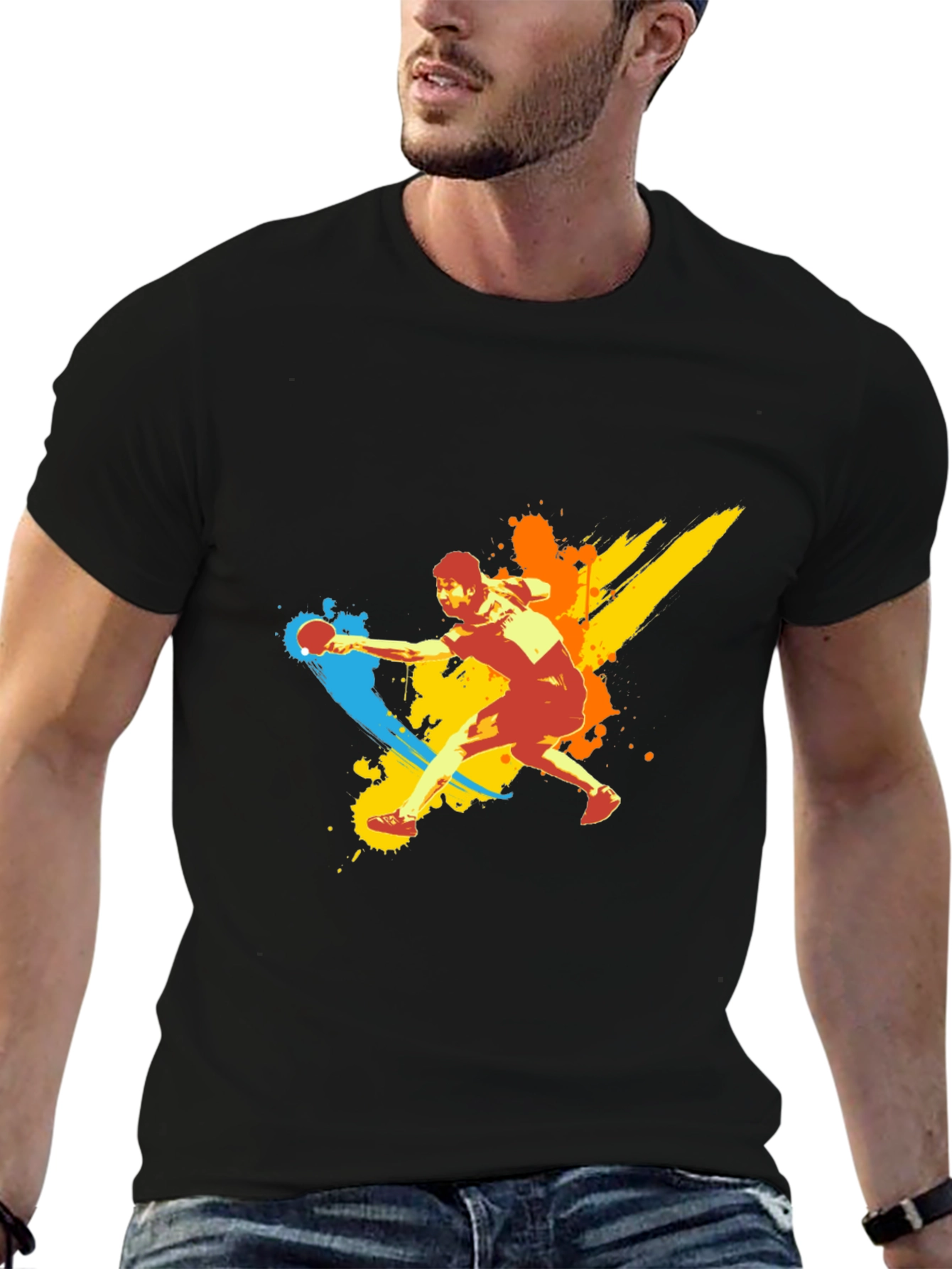 Black Table Tennis Player Graphic T-Shirt view 6