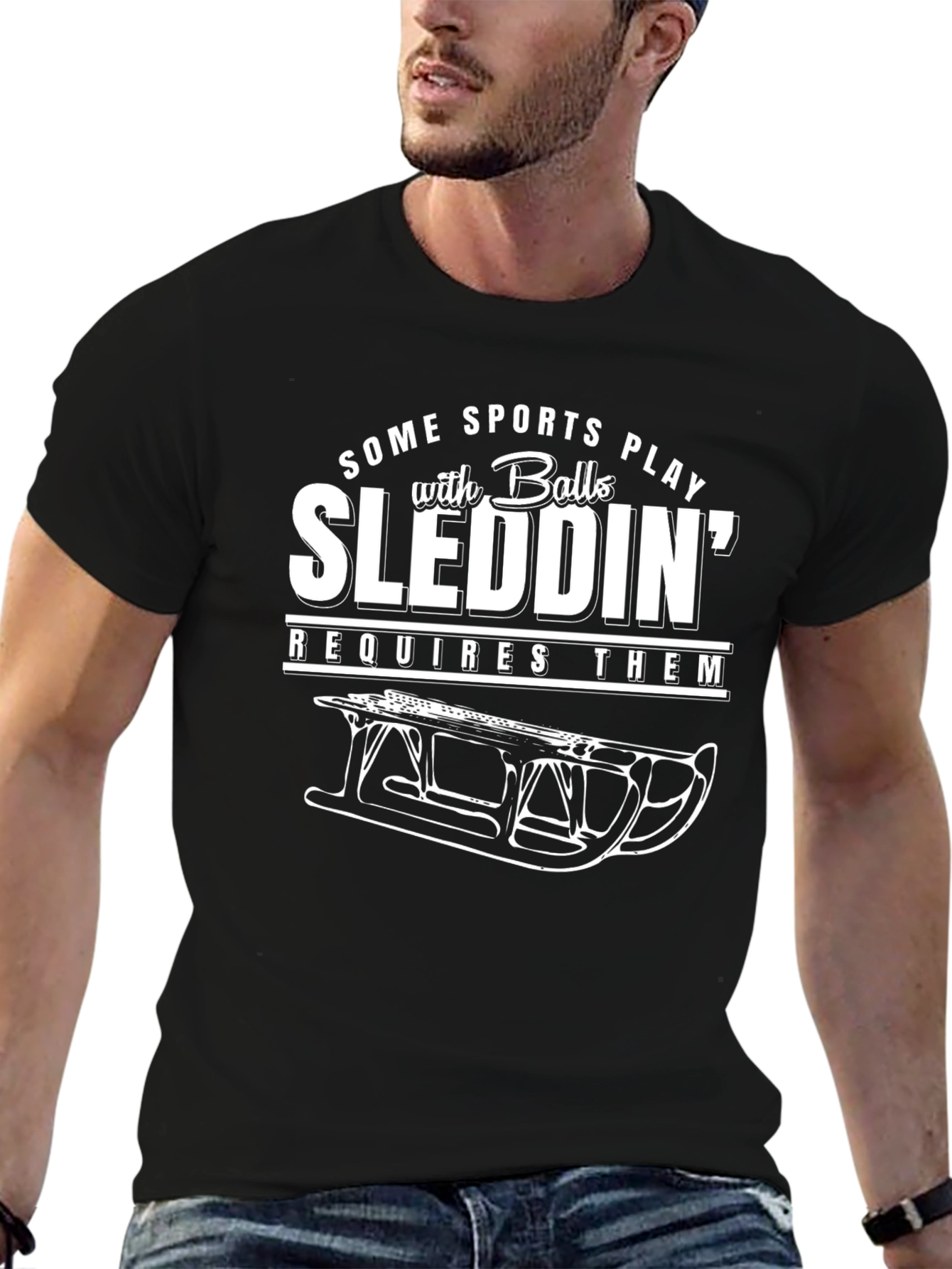 Black Funny Sledding T-Shirt view 6