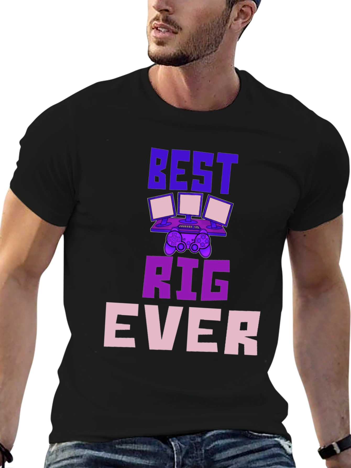 Black Best Rig Ever Gaming T-Shirt view 6