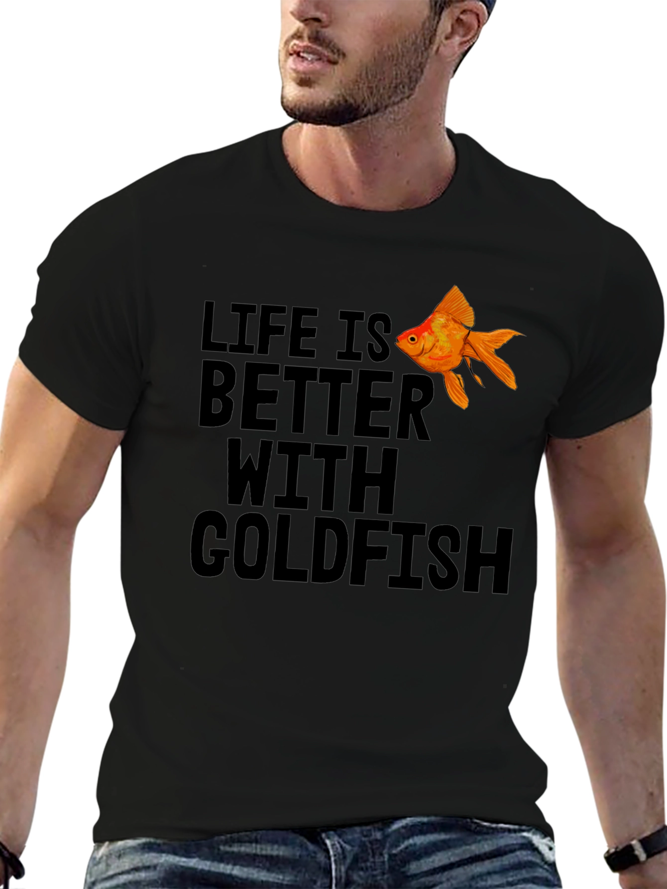 Black Life is Better With Goldfish Black T-Shirt view 6