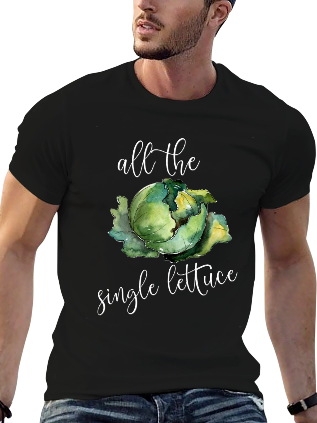 Black All the Single Lettuce Funny T-Shirt view 6