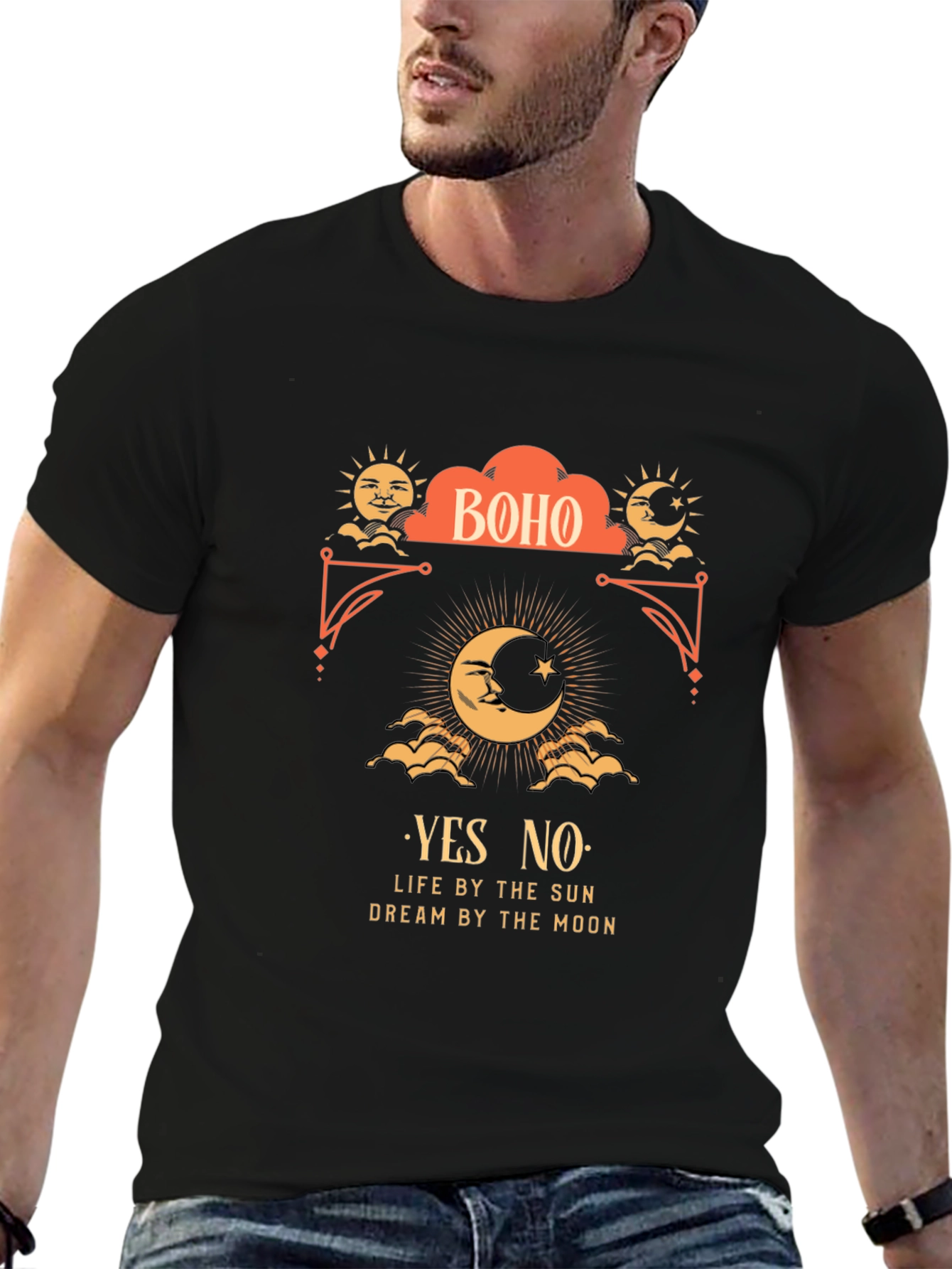 Black Boho Sun & Moon Graphic T-Shirt view 6