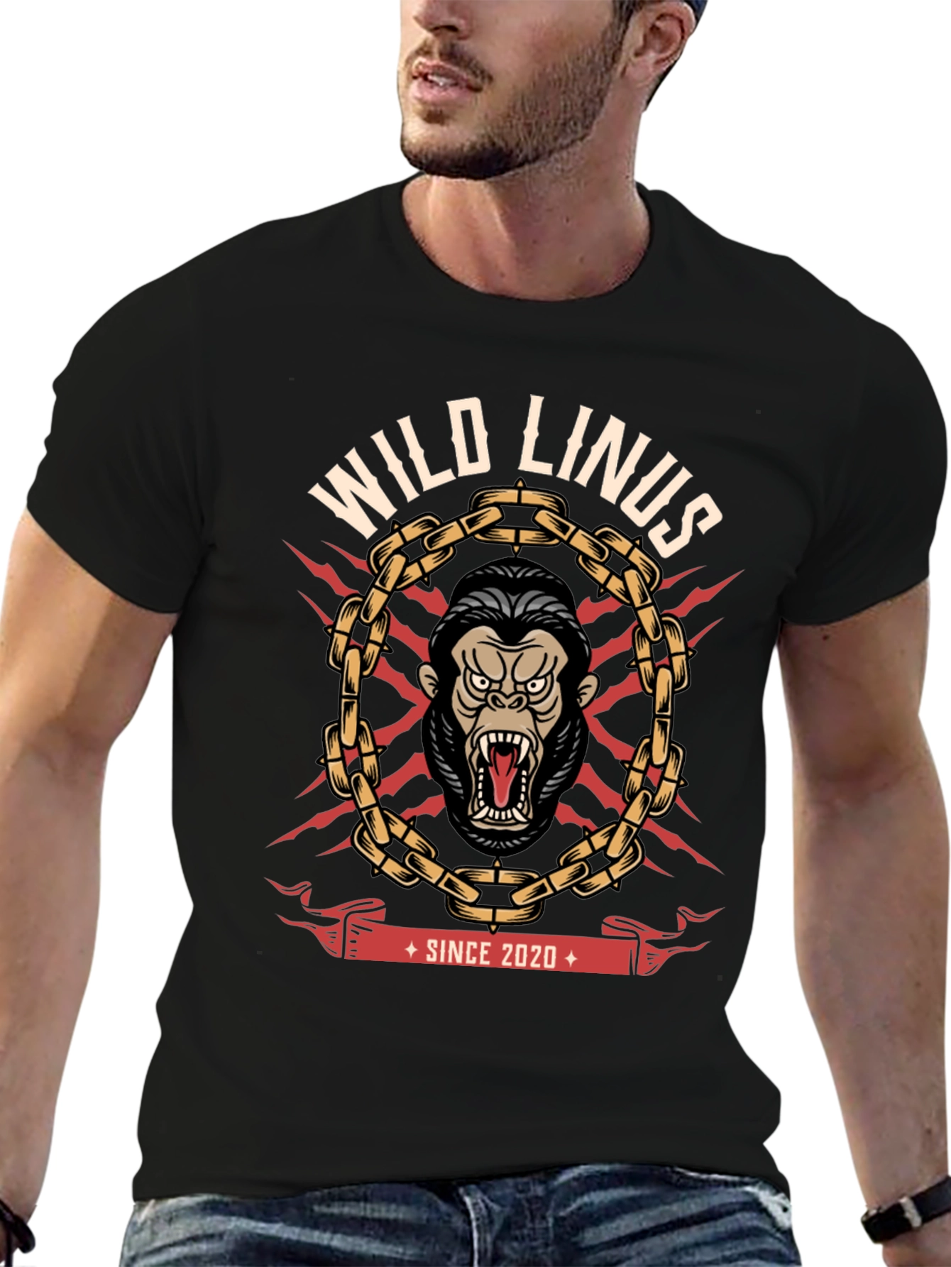 Black Wild Linus Graphic T-Shirt - Gorilla Design view 6