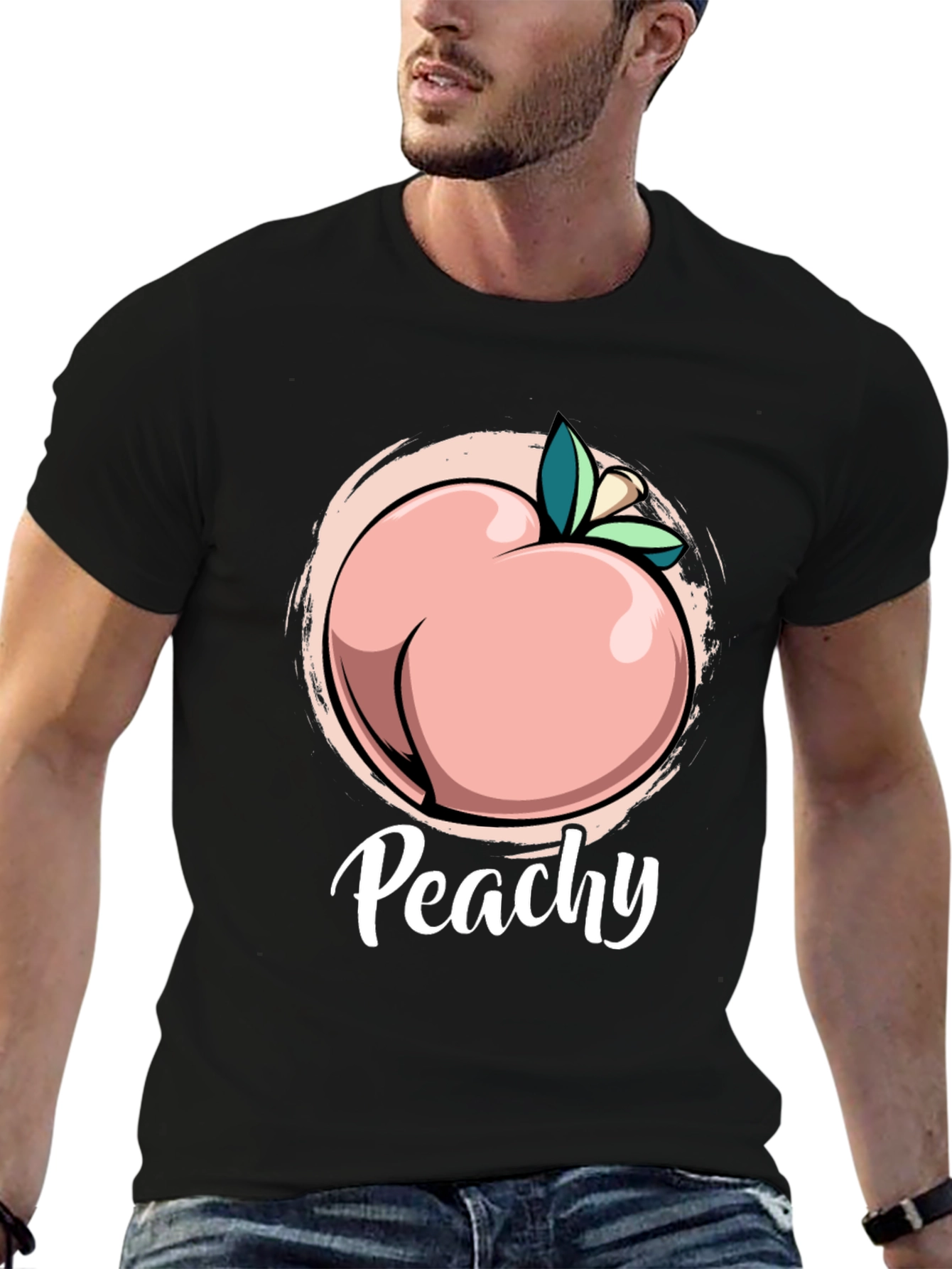 Black Peachy T-Shirt - Funny Fruit Pun Tee view 6