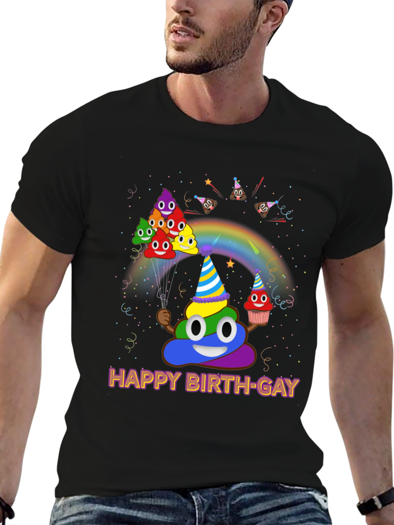 Black Happy Birth-gay T-Shirt Fun Colorful Graphic Tee view 6