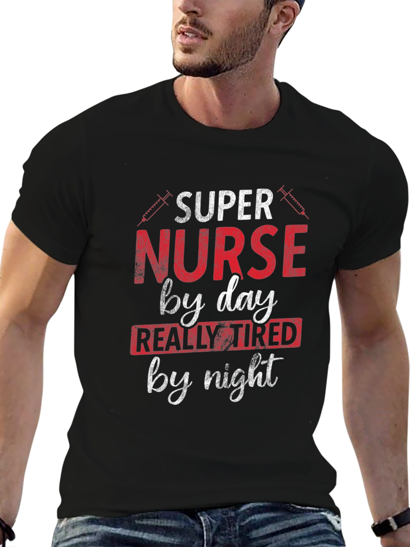 Black Super Nurse T-Shirt - Day and Night view 6