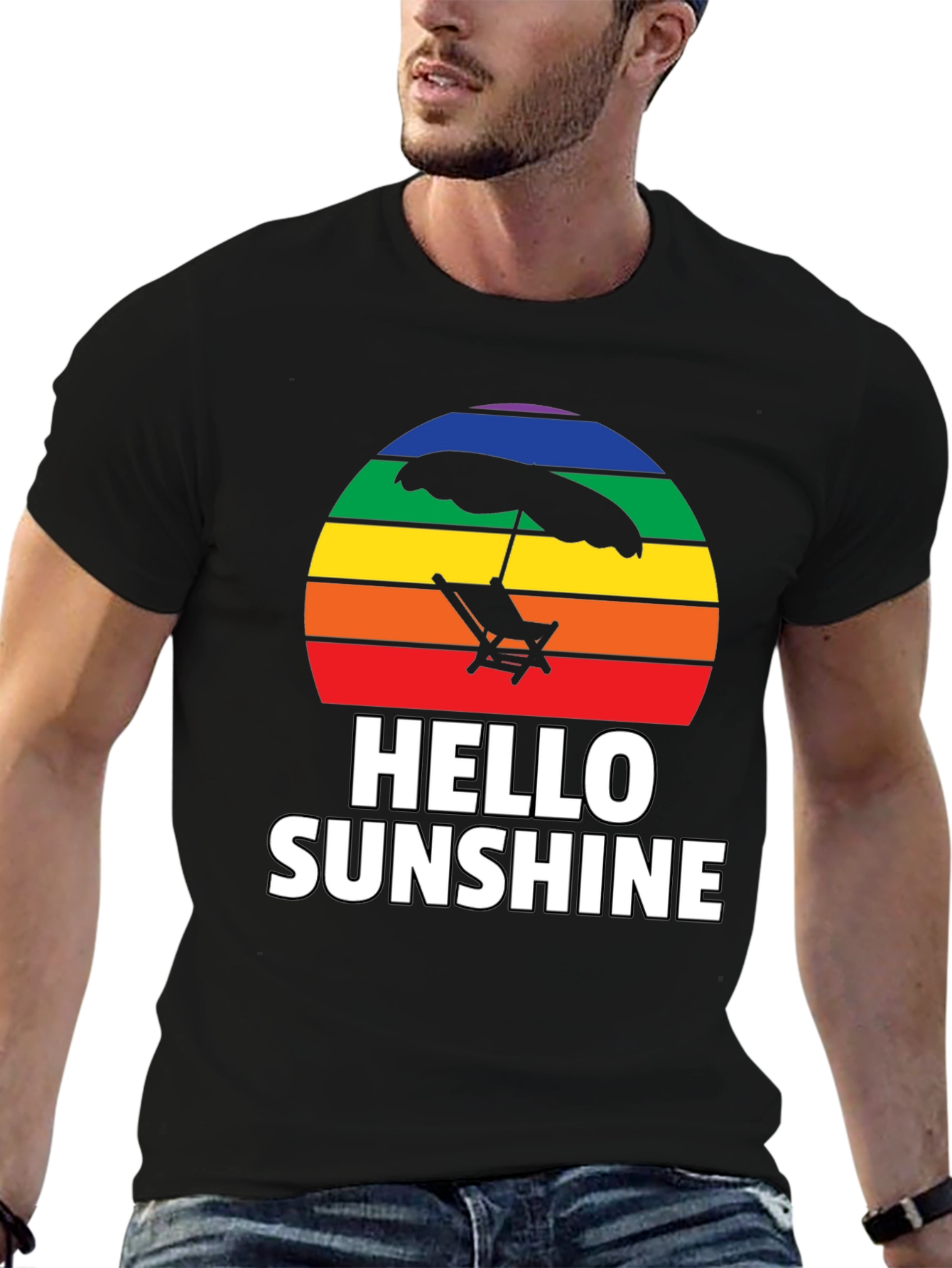 Black Hello Sunshine Rainbow Graphic Tee view 6