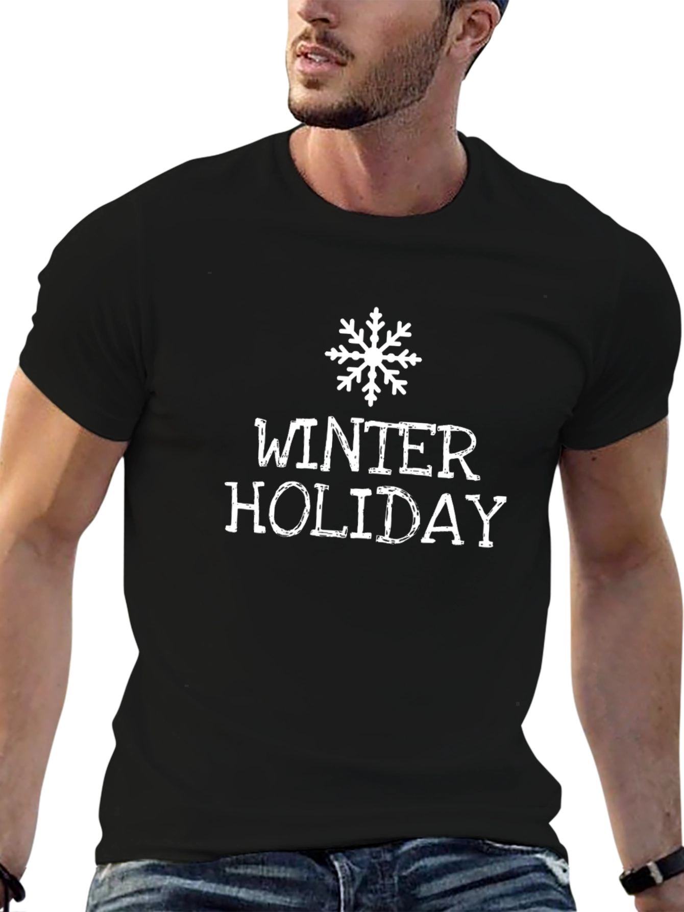 Black Winter Holiday Snowflake Black T-Shirt view 6