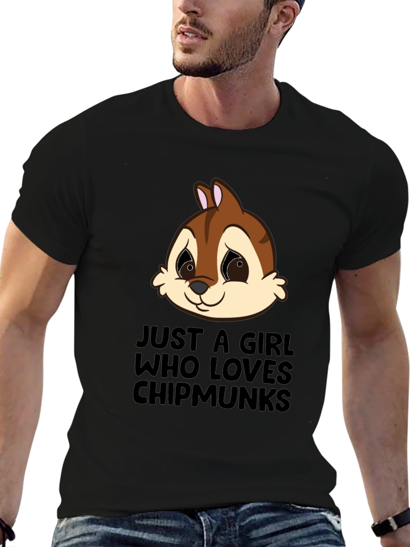 Black Chipmunk Lover T-Shirt - Cute Cartoon Graphic Tee view 6