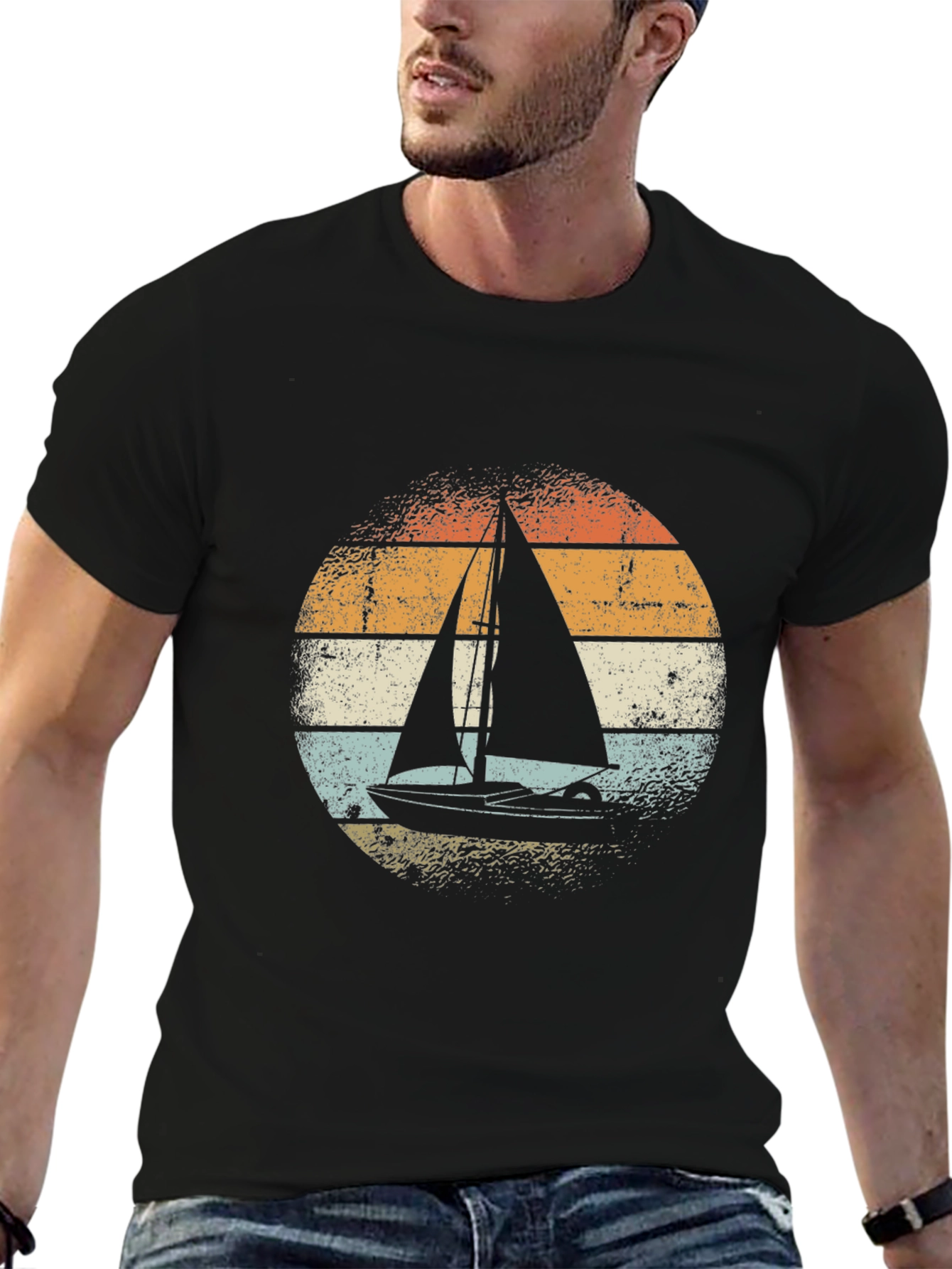Black Vintage Sailboat Graphic Tee - Black view 6