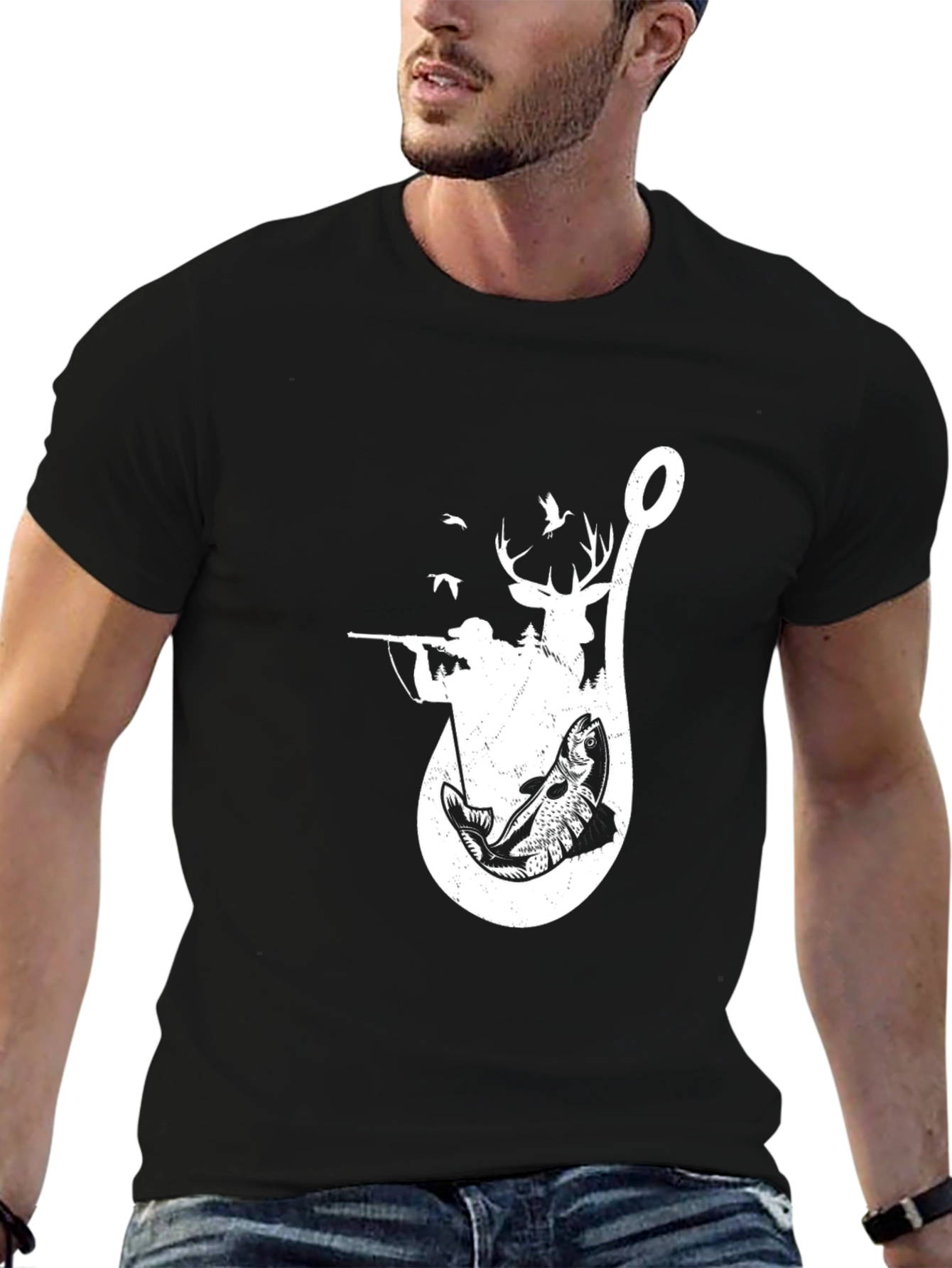 Black Hunting & Fishing Graphic T-Shirt view 6