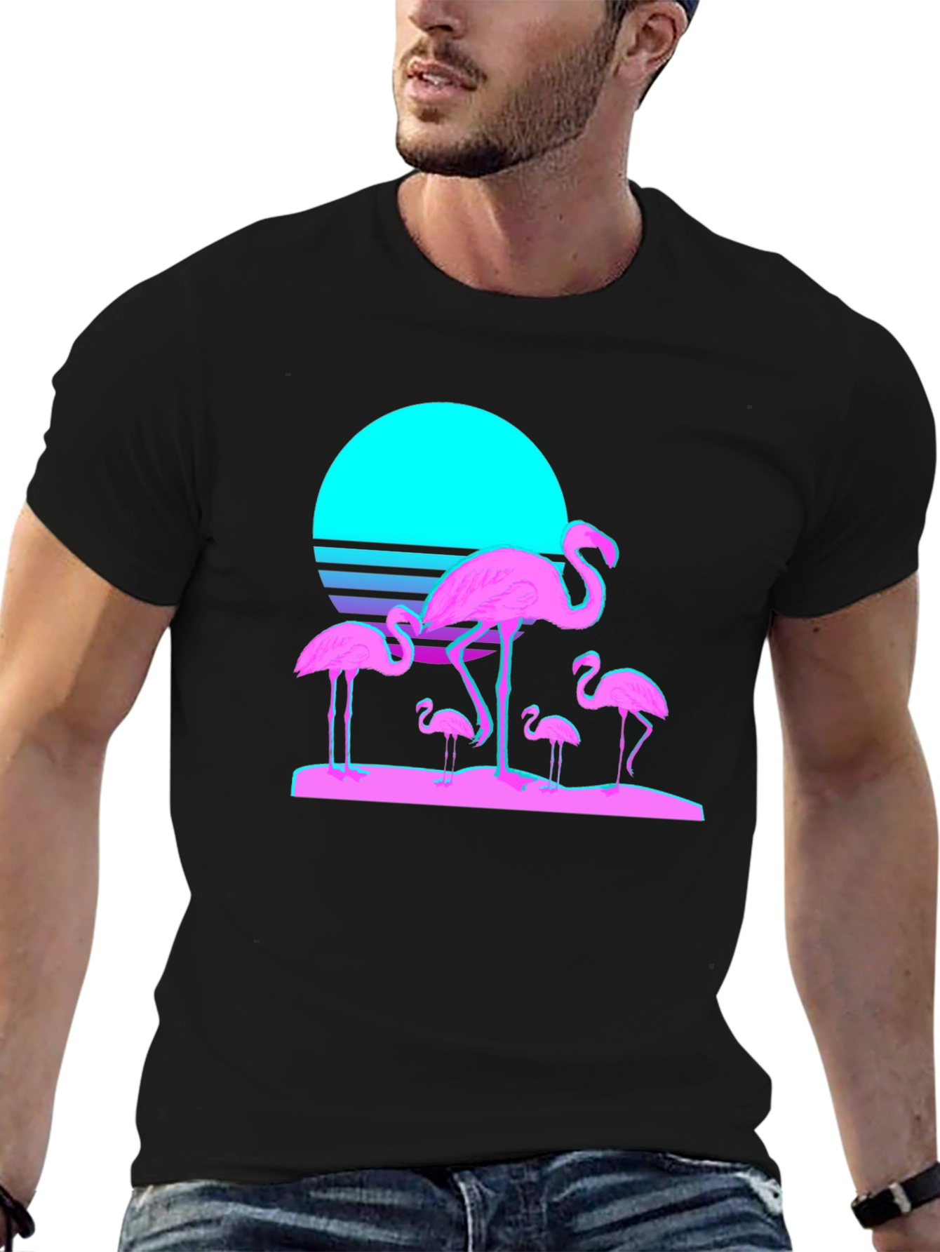 Black Retro Flamingo T-Shirt - Black Cotton Blend view 6