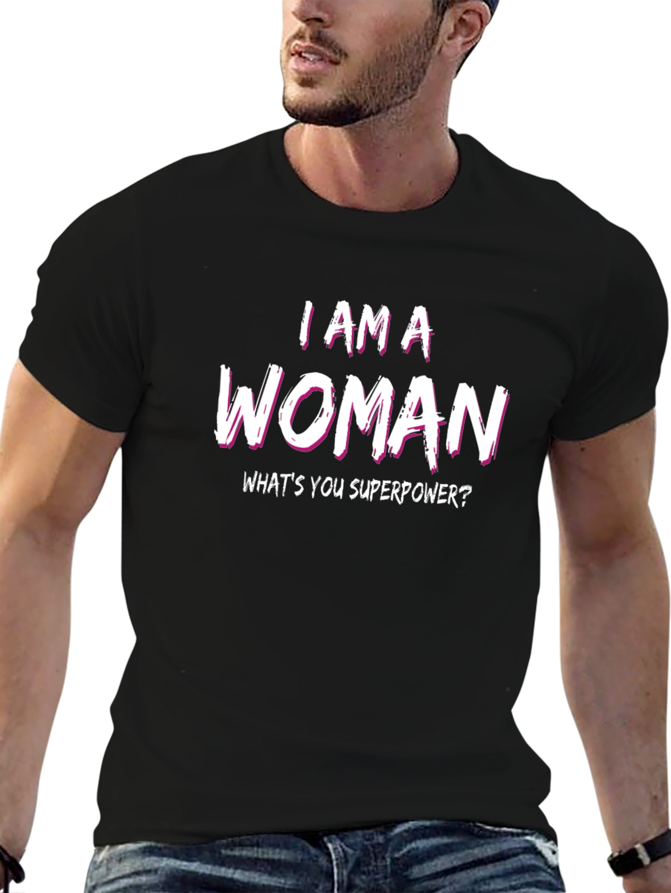 Black I AM A WOMAN Superpower Tee view 6
