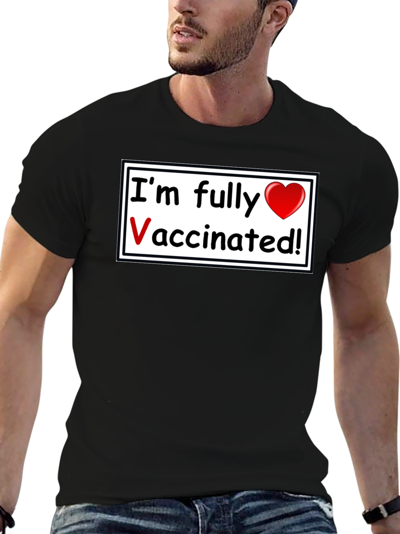 Black Fully Vaccinated T-Shirt - Black, Casual Wear view 6
