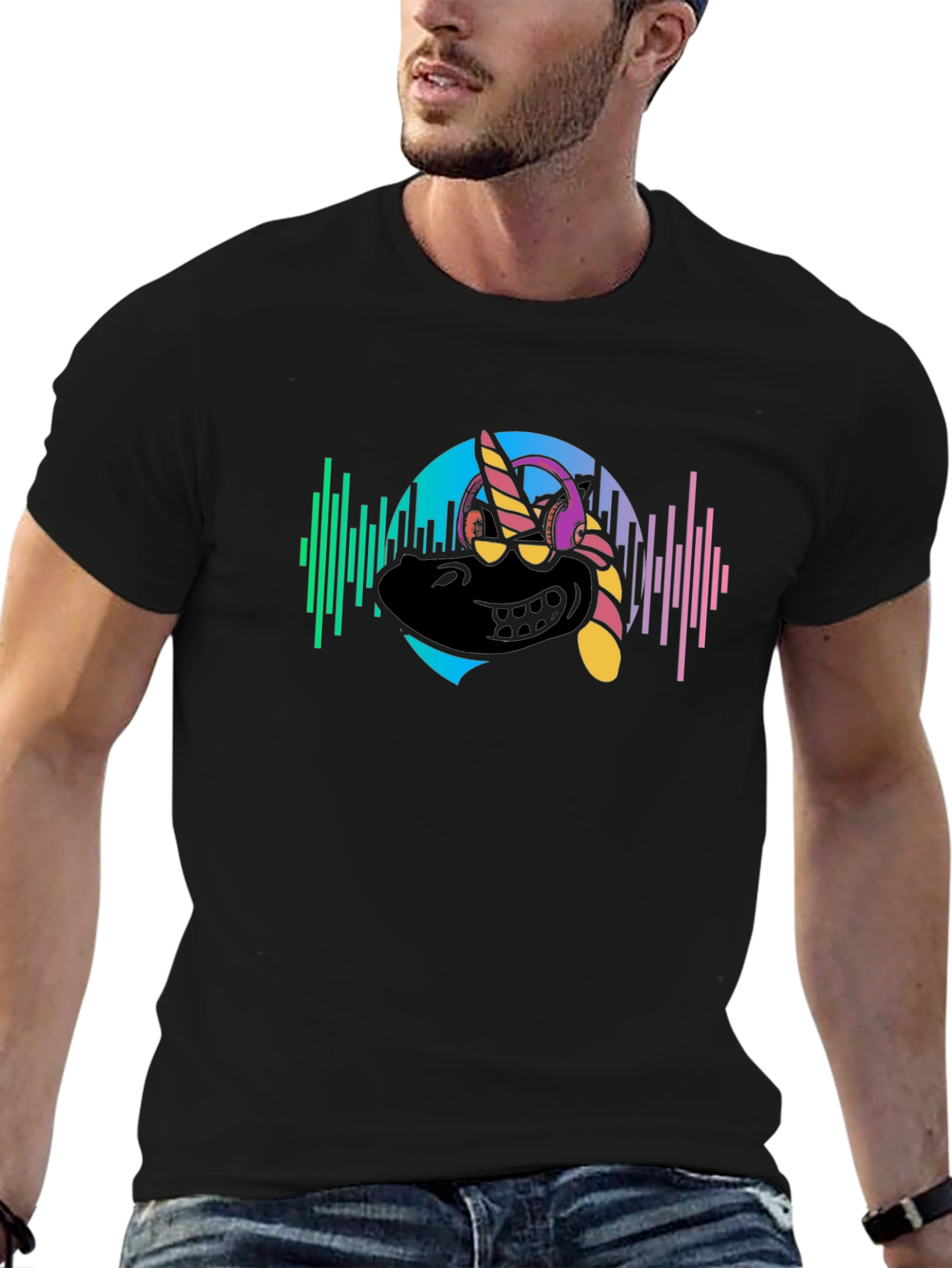 Black Unicorn DJ Graphic Tee - Black Cotton T-Shirt view 6