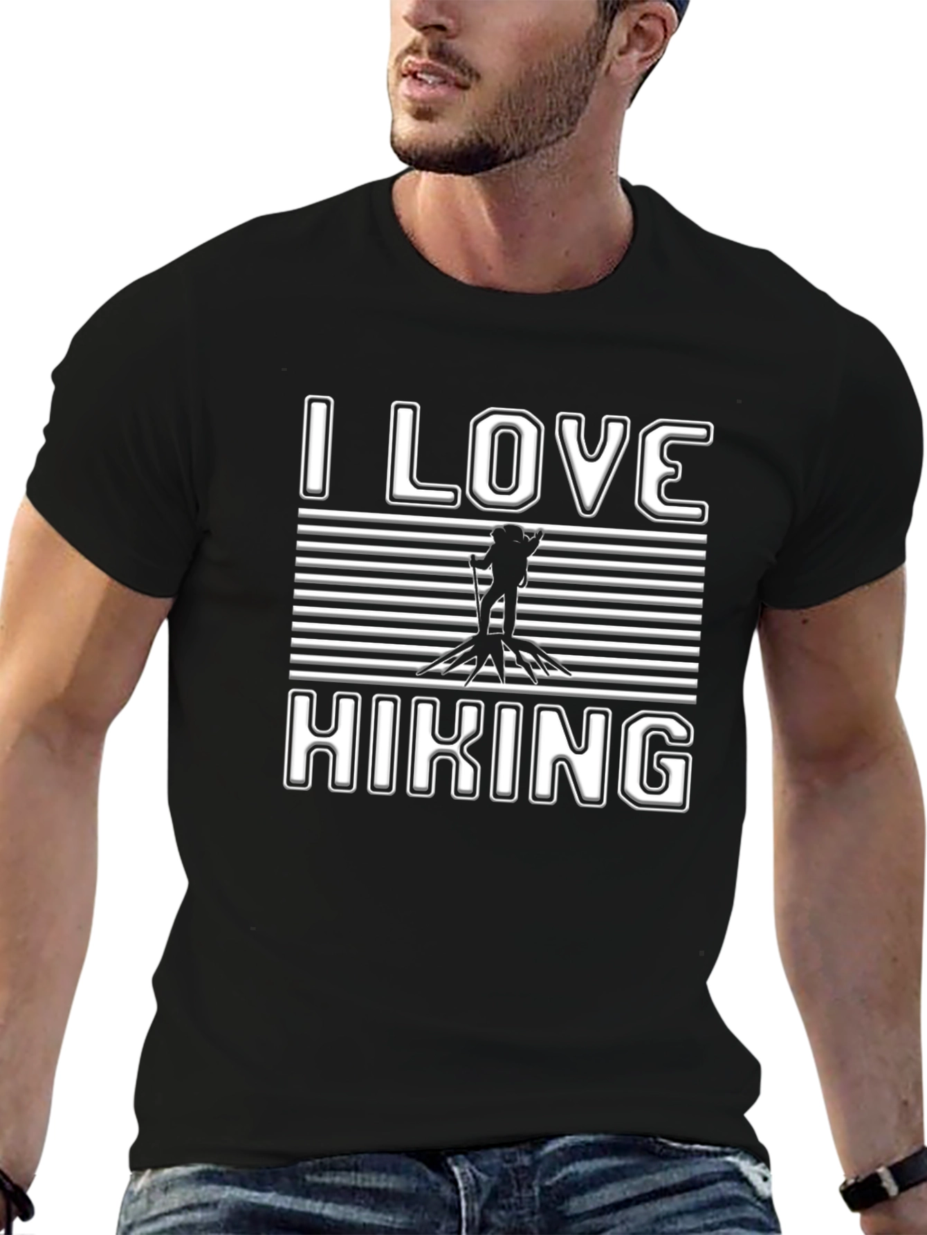 Black I Love Hiking T-Shirt - Black Graphic Tee for Outdoor Adventures view 6