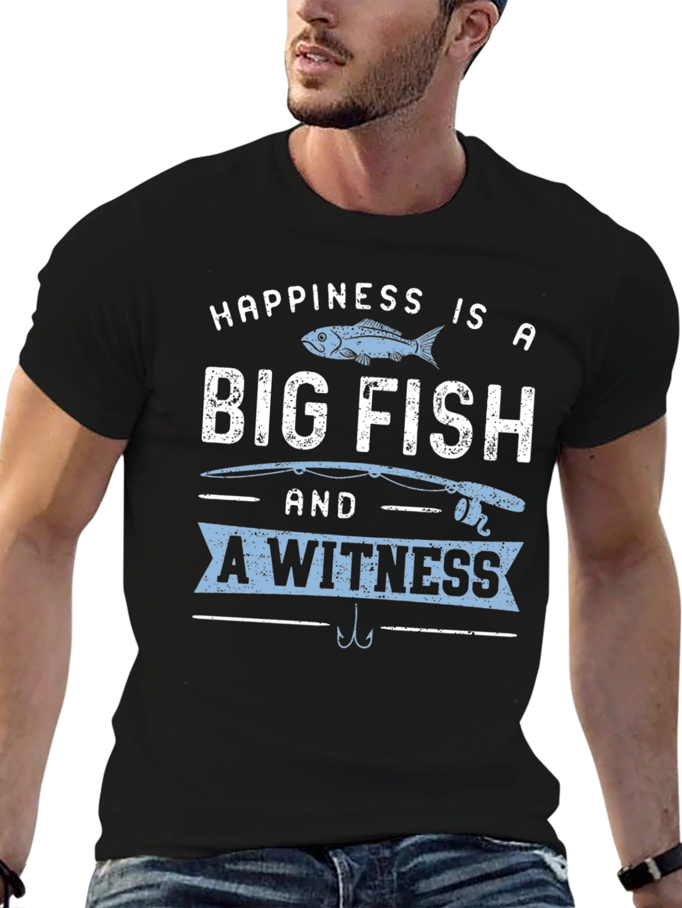 Black Happiness is a Big Fish T-Shirt - Fishing Lover Tee view 6