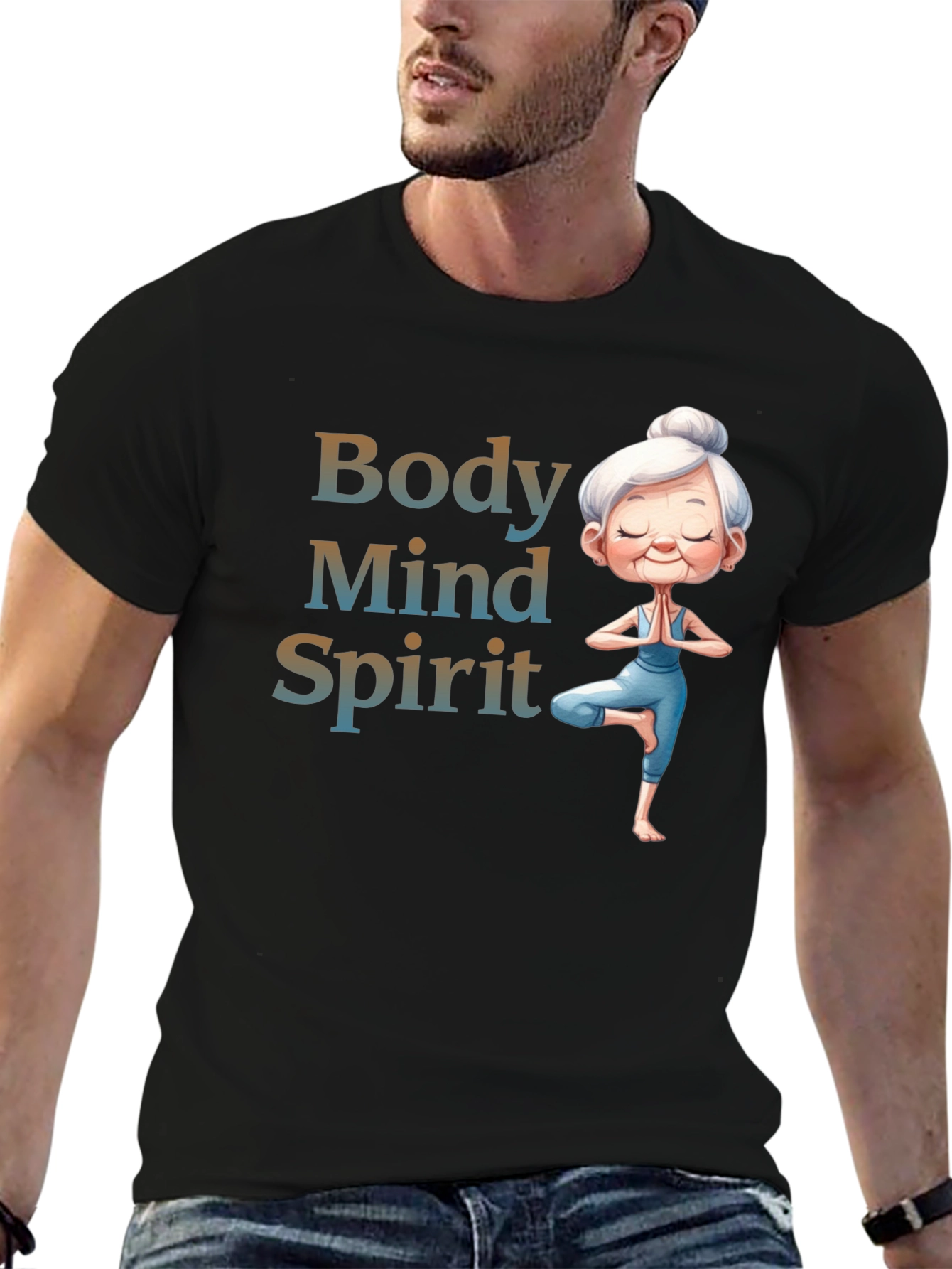 Black Body Mind Spirit Yoga T-Shirt - Zen Granny Tee view 6