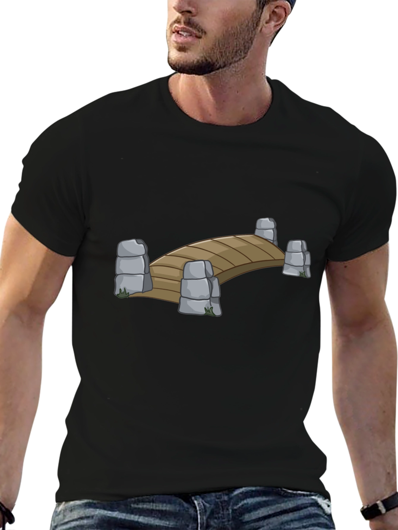 Black Bridge Graphic T-Shirt - Cool Cartoon Design view 6