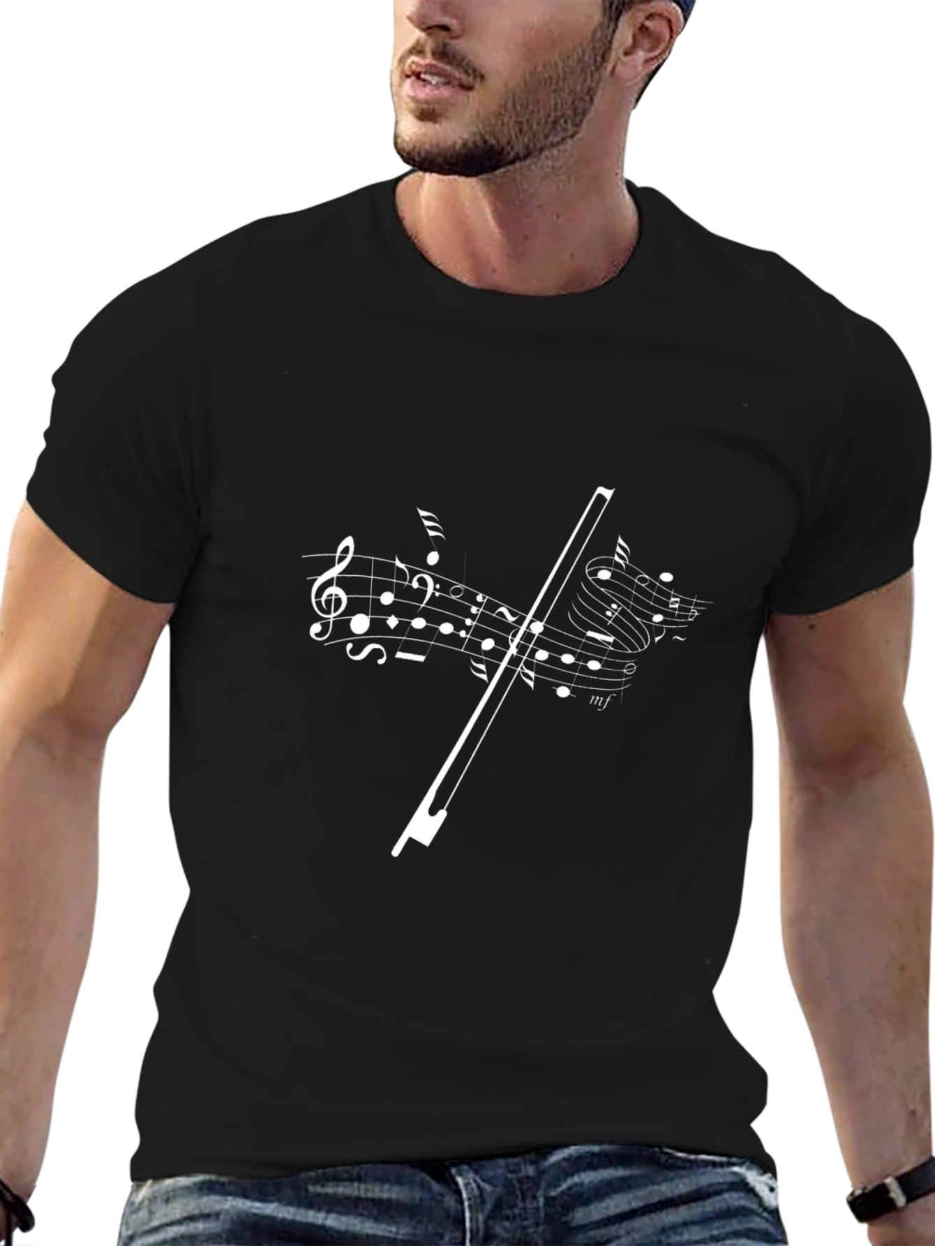 Black Musical Notes Graphic Tee - Black Cotton Blend view 6