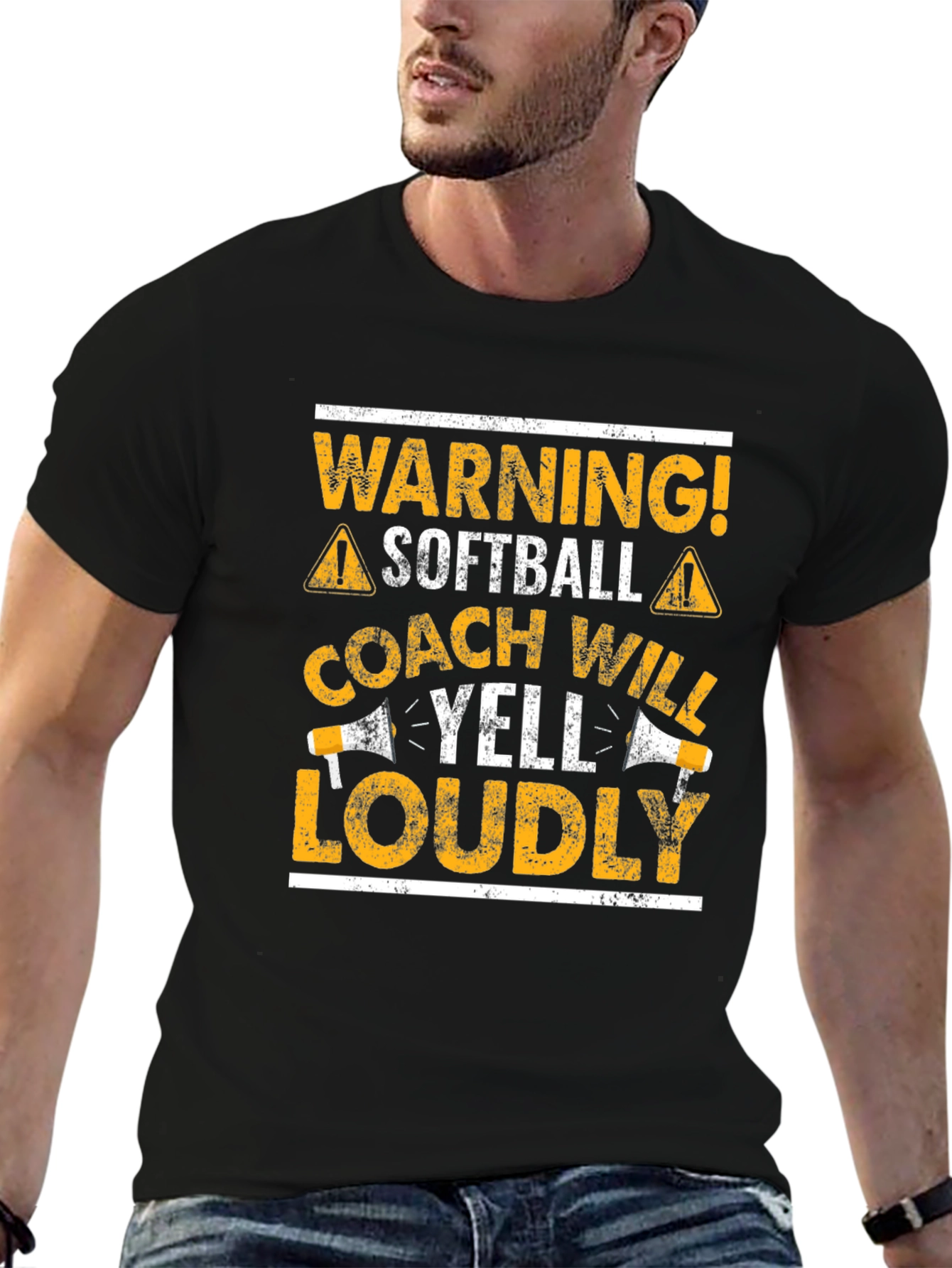 Black Warning Softball Coach Graphic T-Shirt view 6