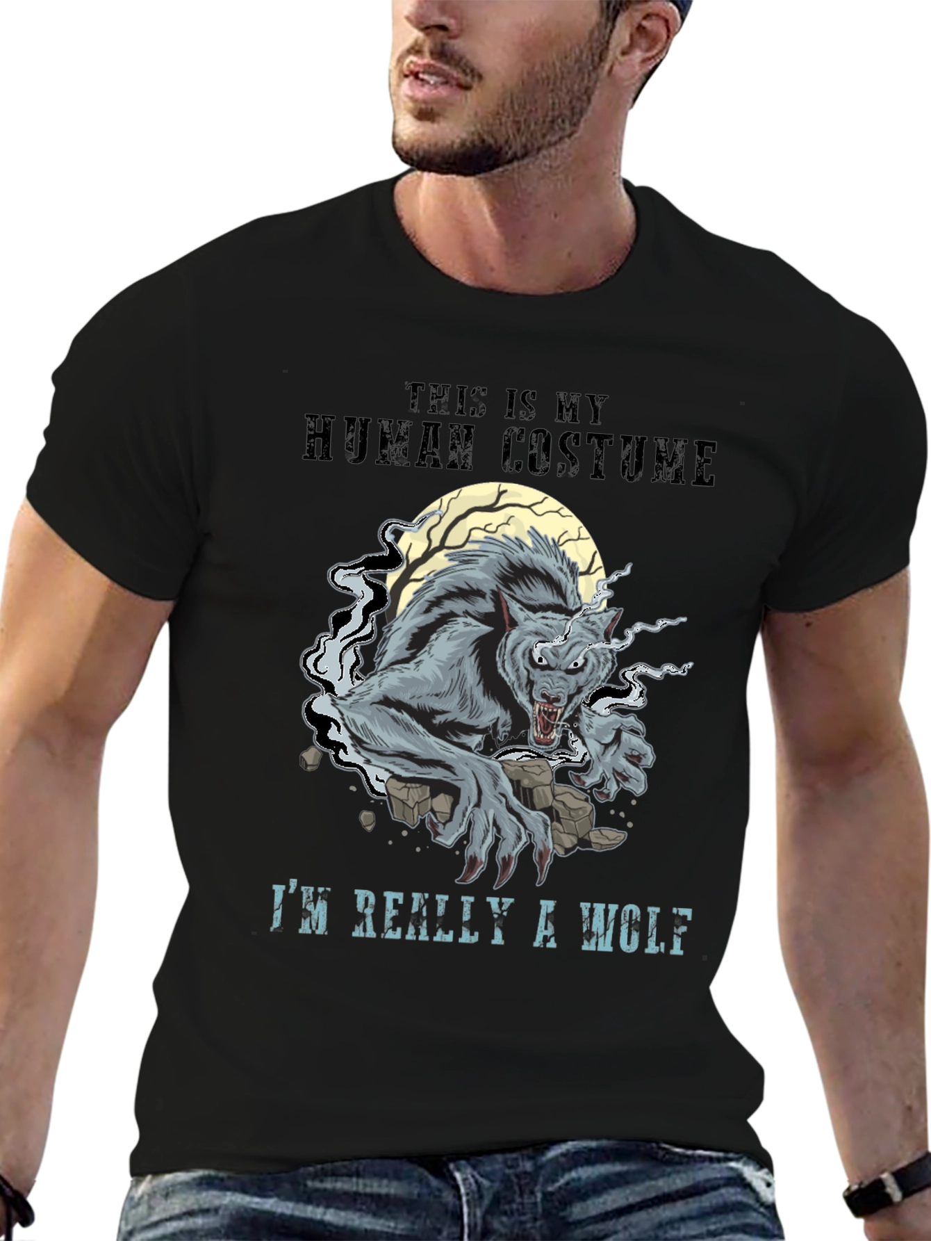 Black Human Costume Werewolf Graphic T-Shirt view 6