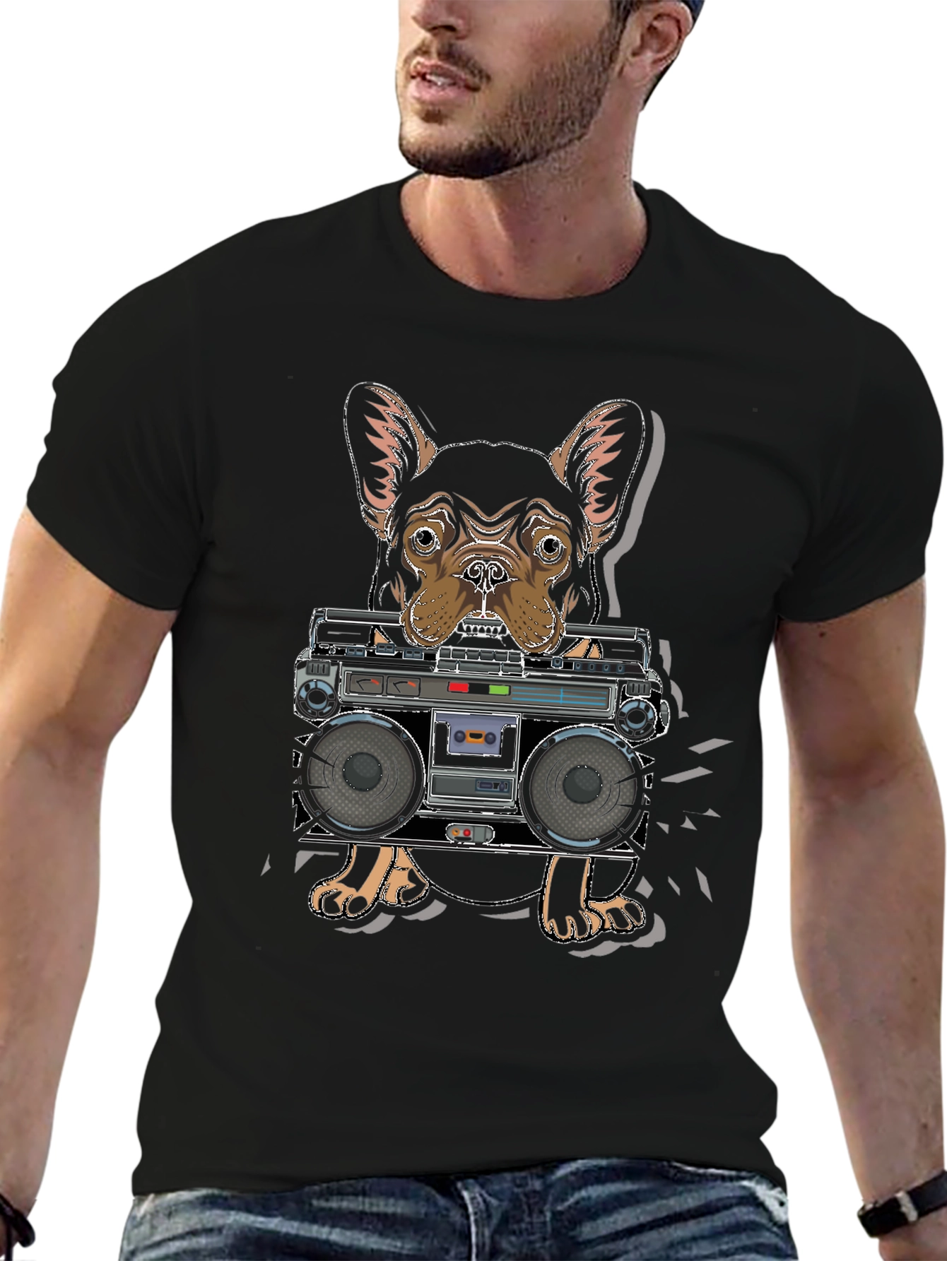Black Dog with Boombox Graphic T-Shirt view 6