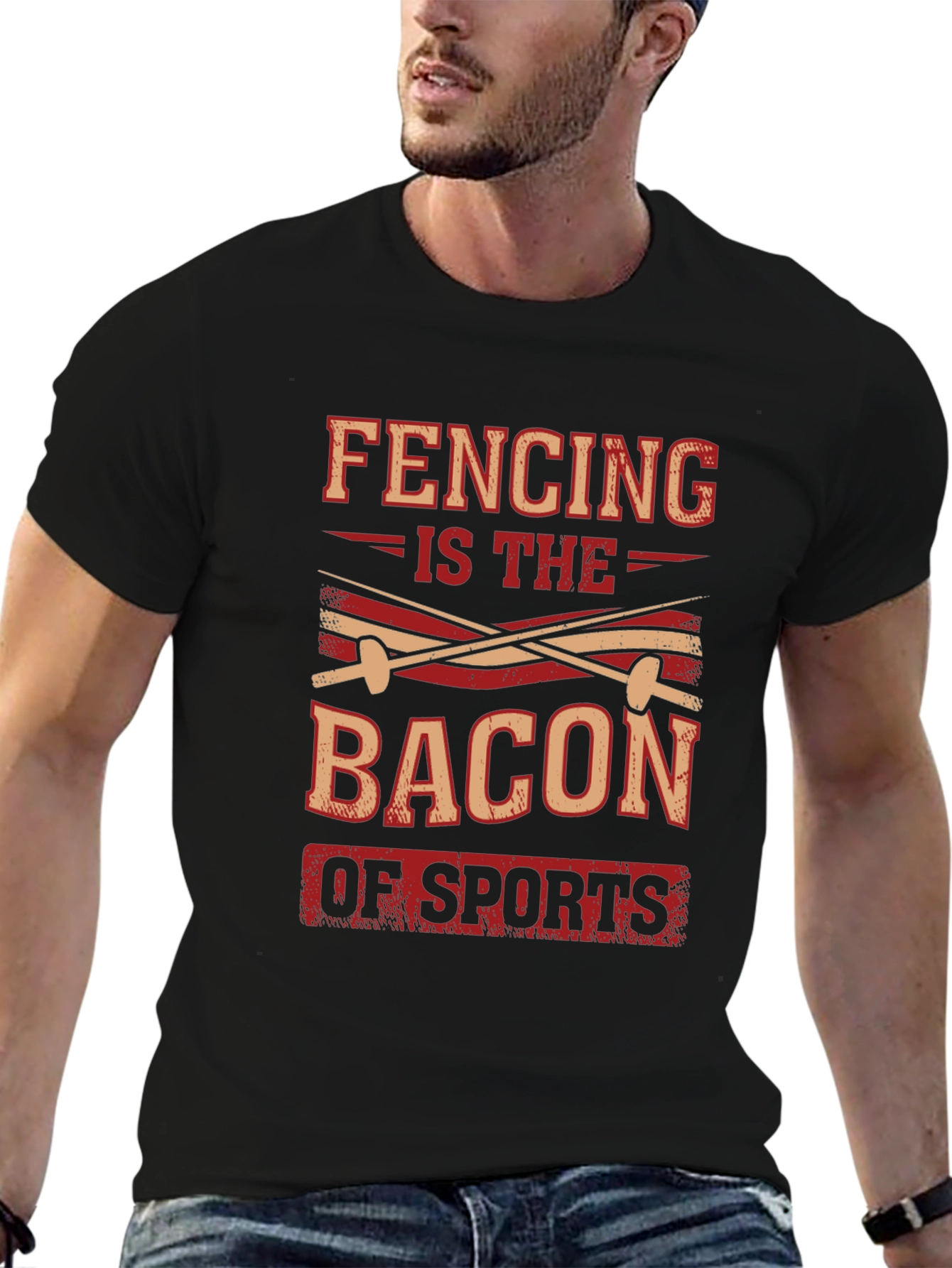 Black Fencing is the Bacon of Sports Black T-Shirt view 6