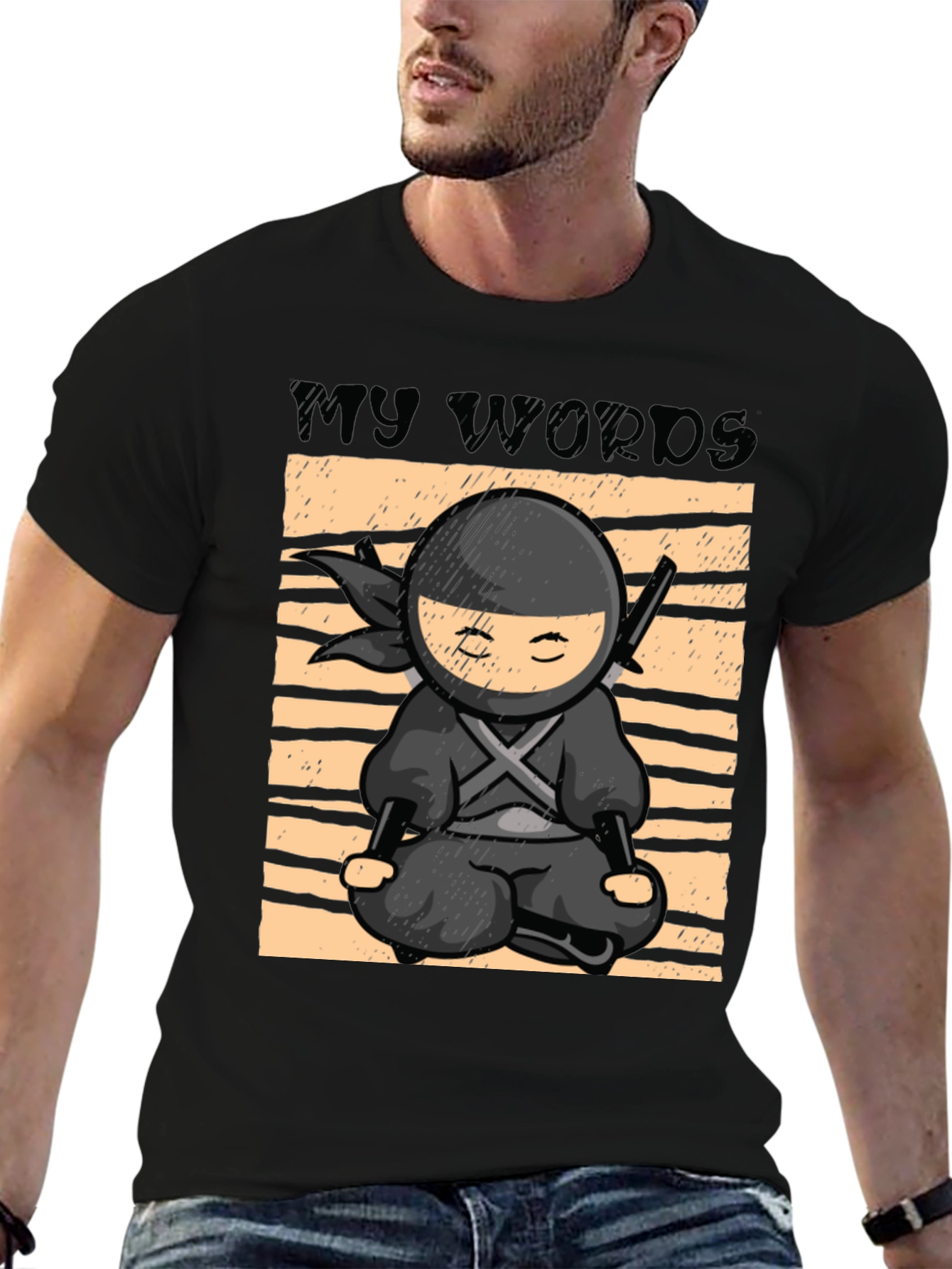Black Zen Ninja T-Shirt - My Words Matter Meditation Tee view 6