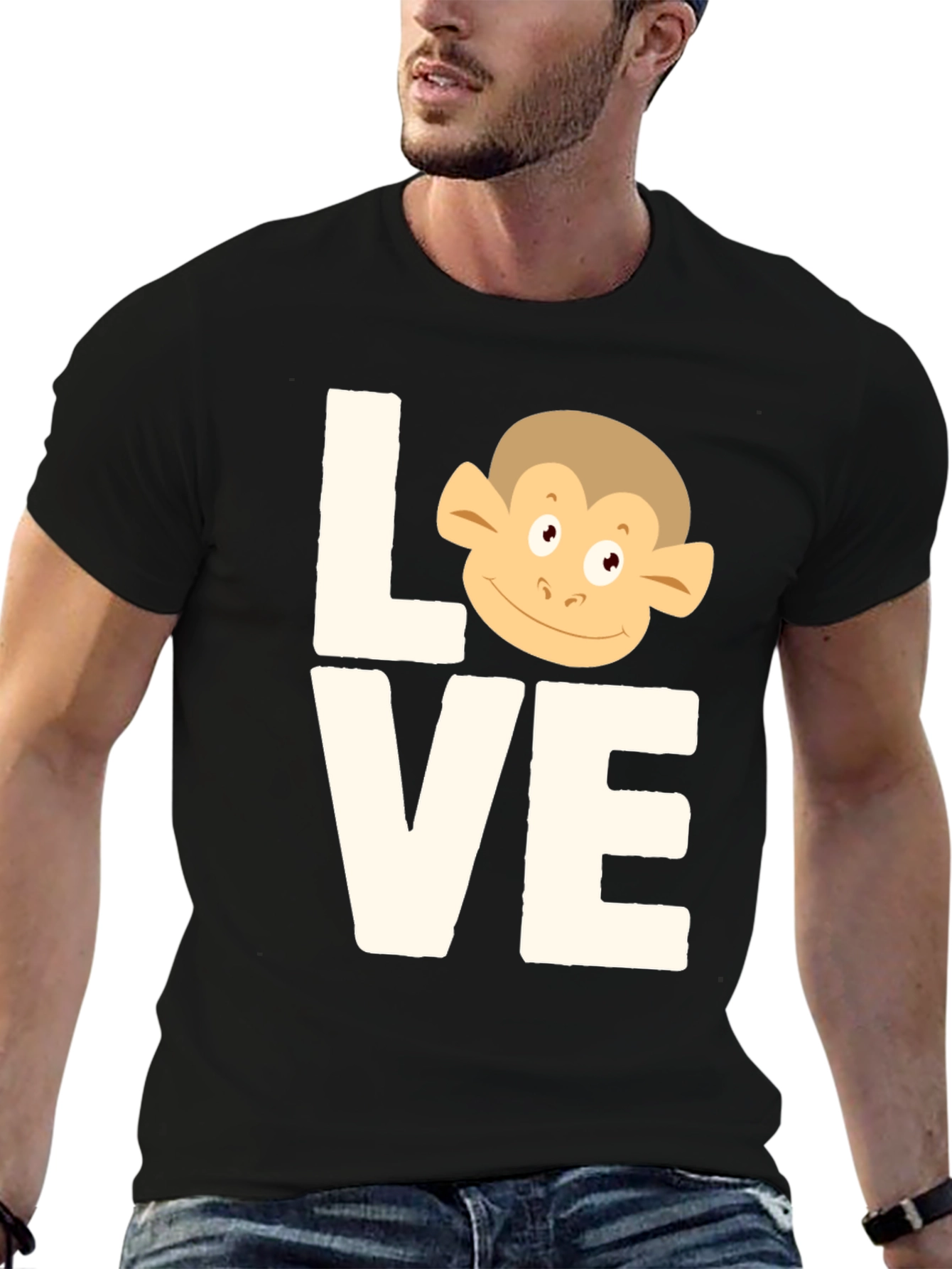 Black Love Monkey T-Shirt - Cute Graphic Tee view 6