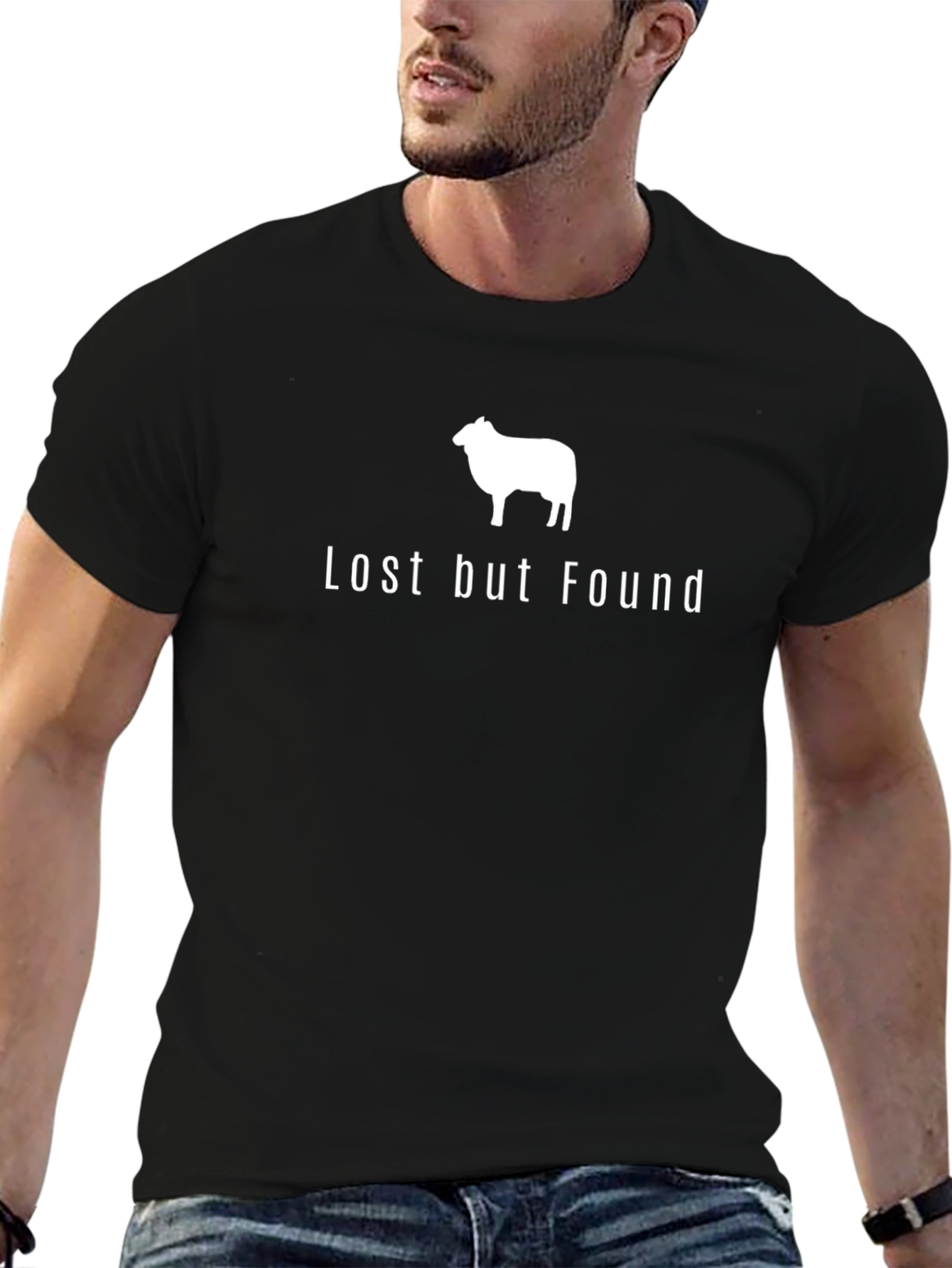 Black Lost But Found Sheep Graphic Tee - Black Cotton view 6