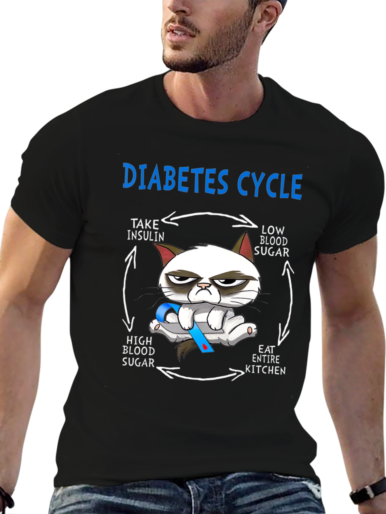 Black Diabetes Cycle Grumpy Cat T-Shirt  view 6
