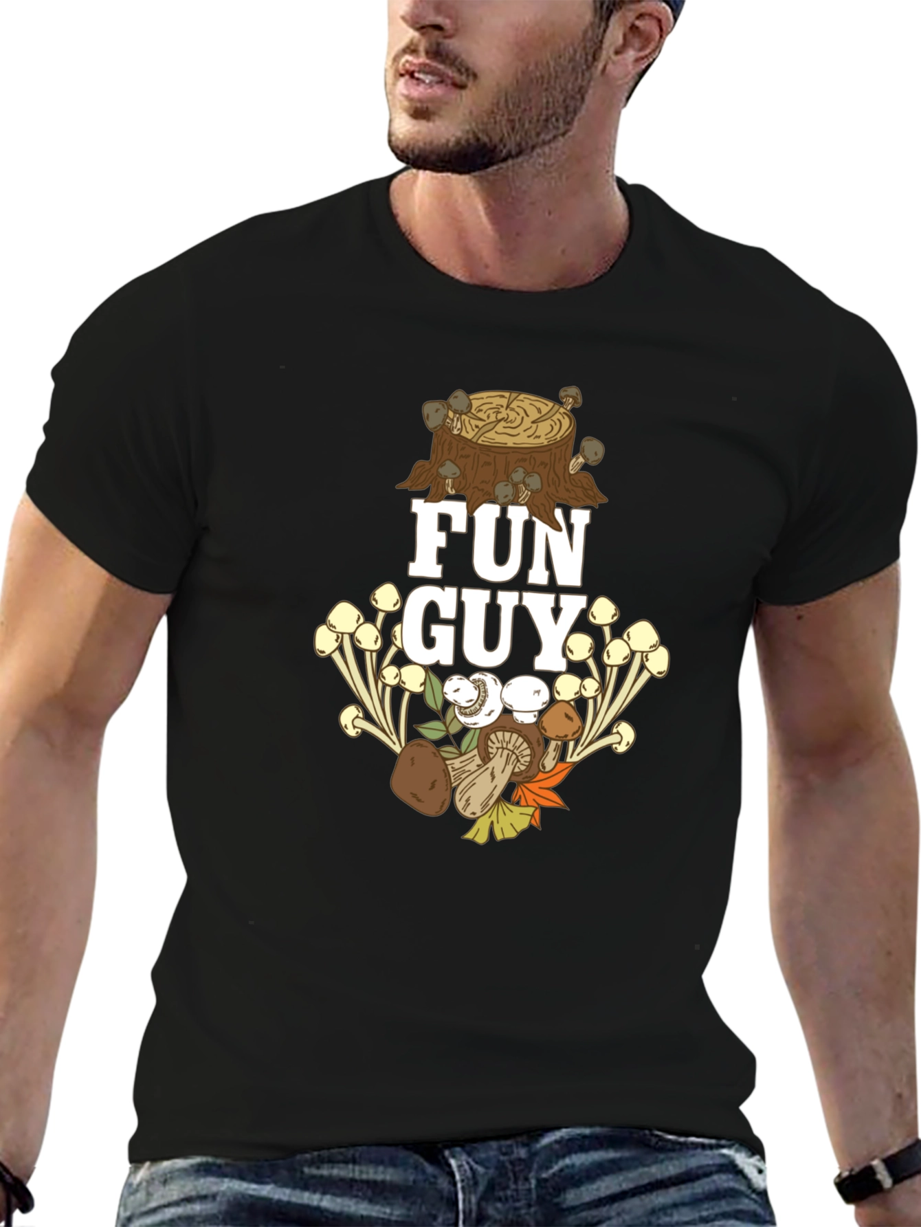 Black Fun Guy T-Shirt - Mushroom Lover Apparel view 6