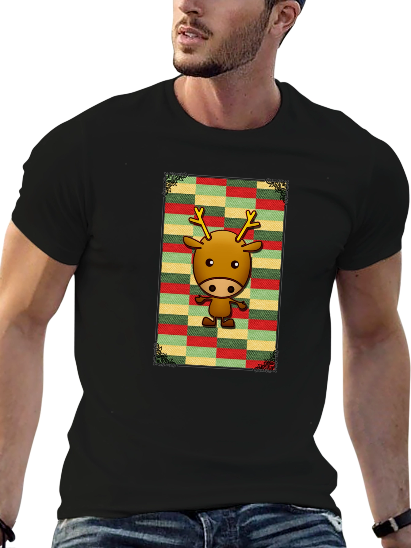 Black Festive Reindeer Graphic Tee - Holiday Style view 6