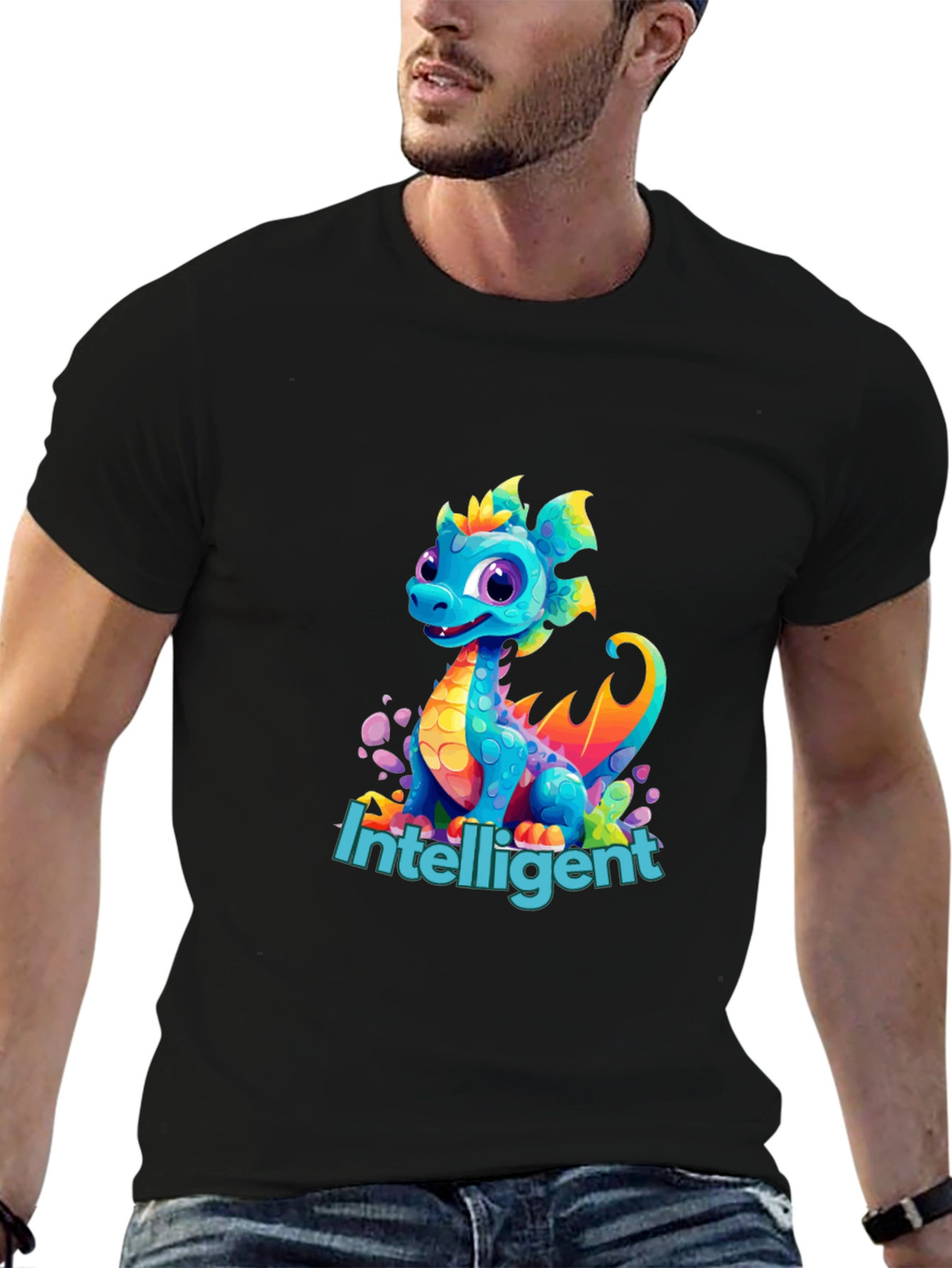 Black Intelligent Dragon Graphic Tee view 6