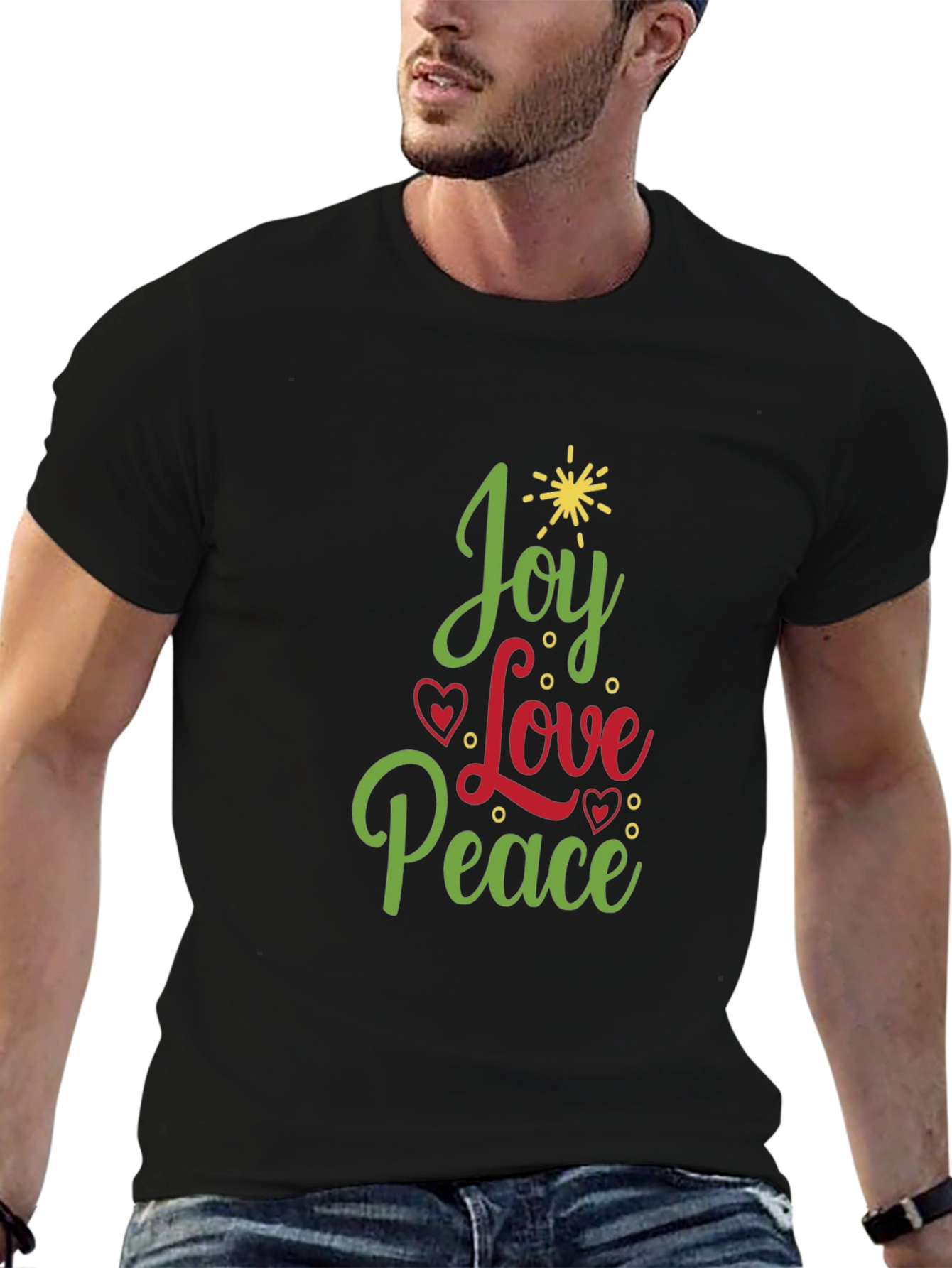 Black Joy Love Peace Christmas Tree Holiday Graphic Tee view 6