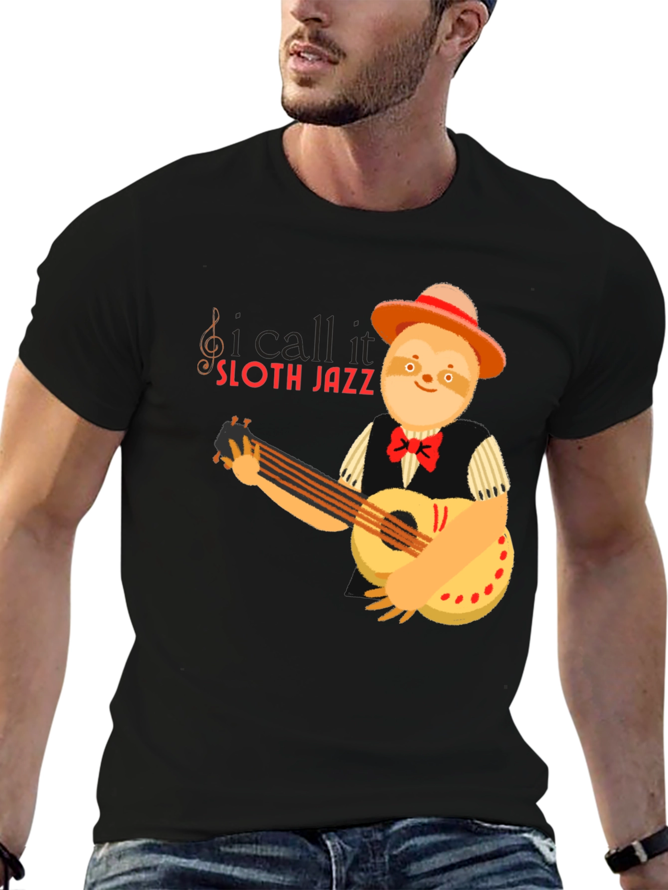 Black Sloth Jazz Graphic T-Shirt - Musical Animal Tee view 6