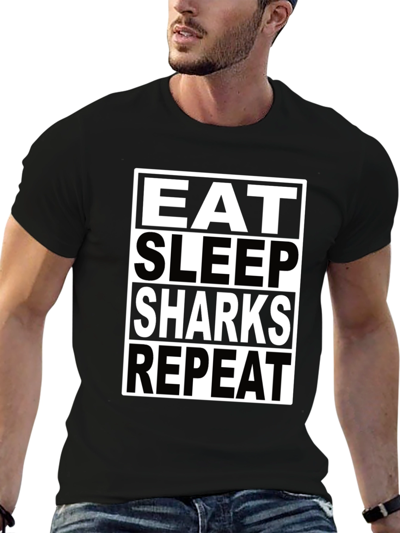 Black Eat Sleep Sharks Repeat Black T-Shirt view 6